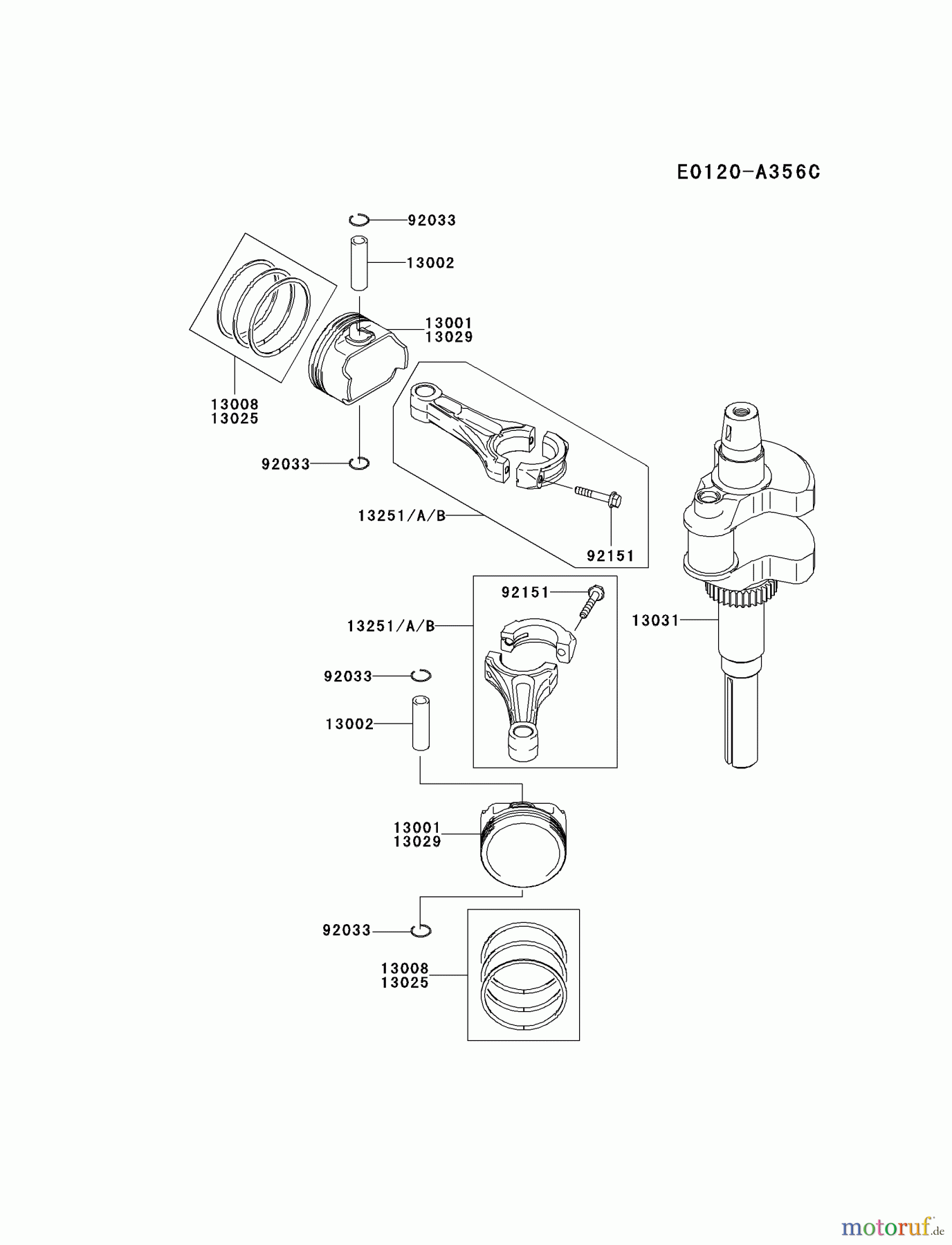  Kawasaki Motoren Motoren Vertikal FH641V - DS25 bis FS481V - BS13 FH641V-ES23 - Kawasaki FH641V 4-Stroke Engine PISTON/CRANKSHAFT