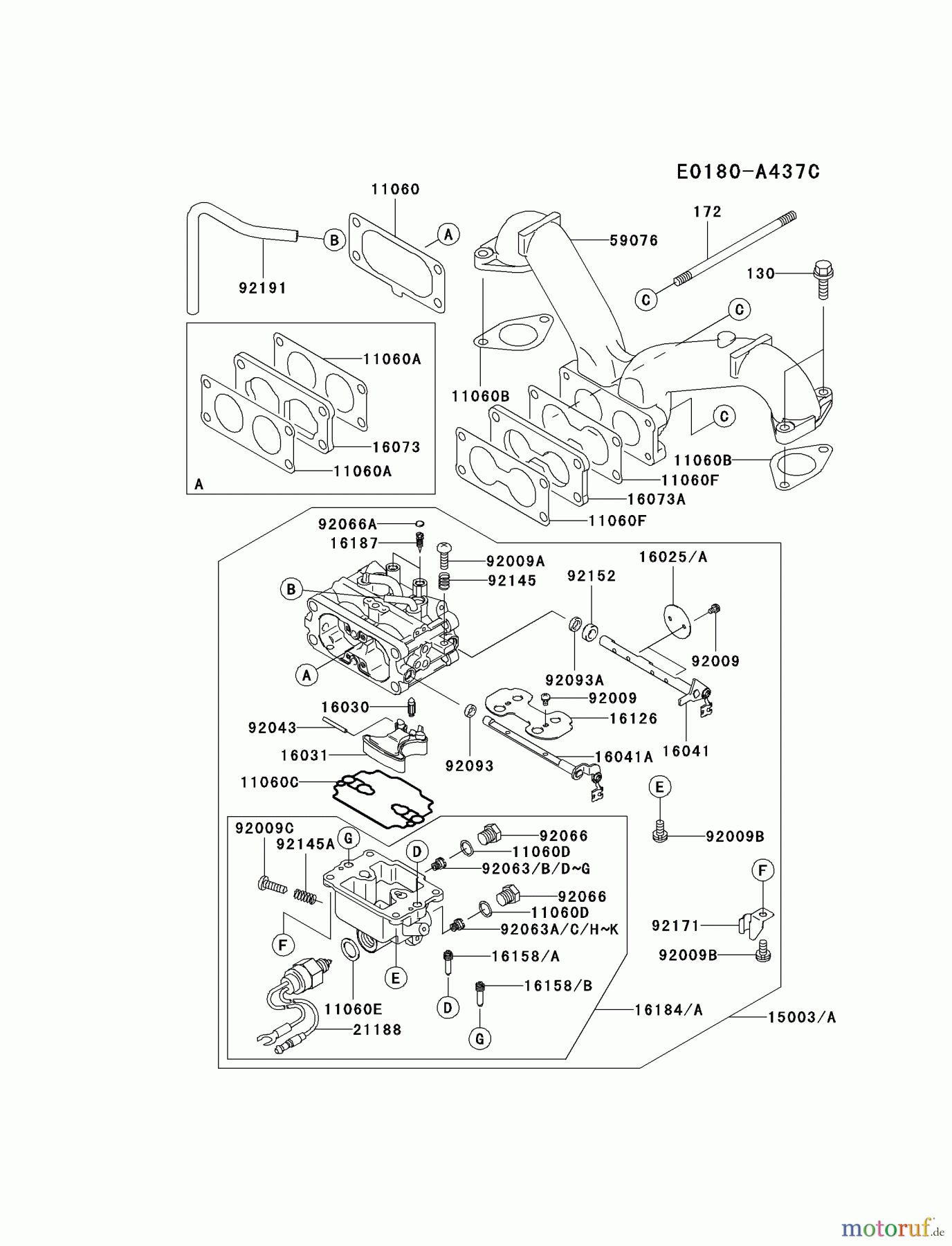  Kawasaki Motoren Motoren Vertikal FA210V - AS02 bis FH641V - DS24 FH641V-AS09 - Kawasaki FH641V 4-Stroke Engine CARBURETOR #1