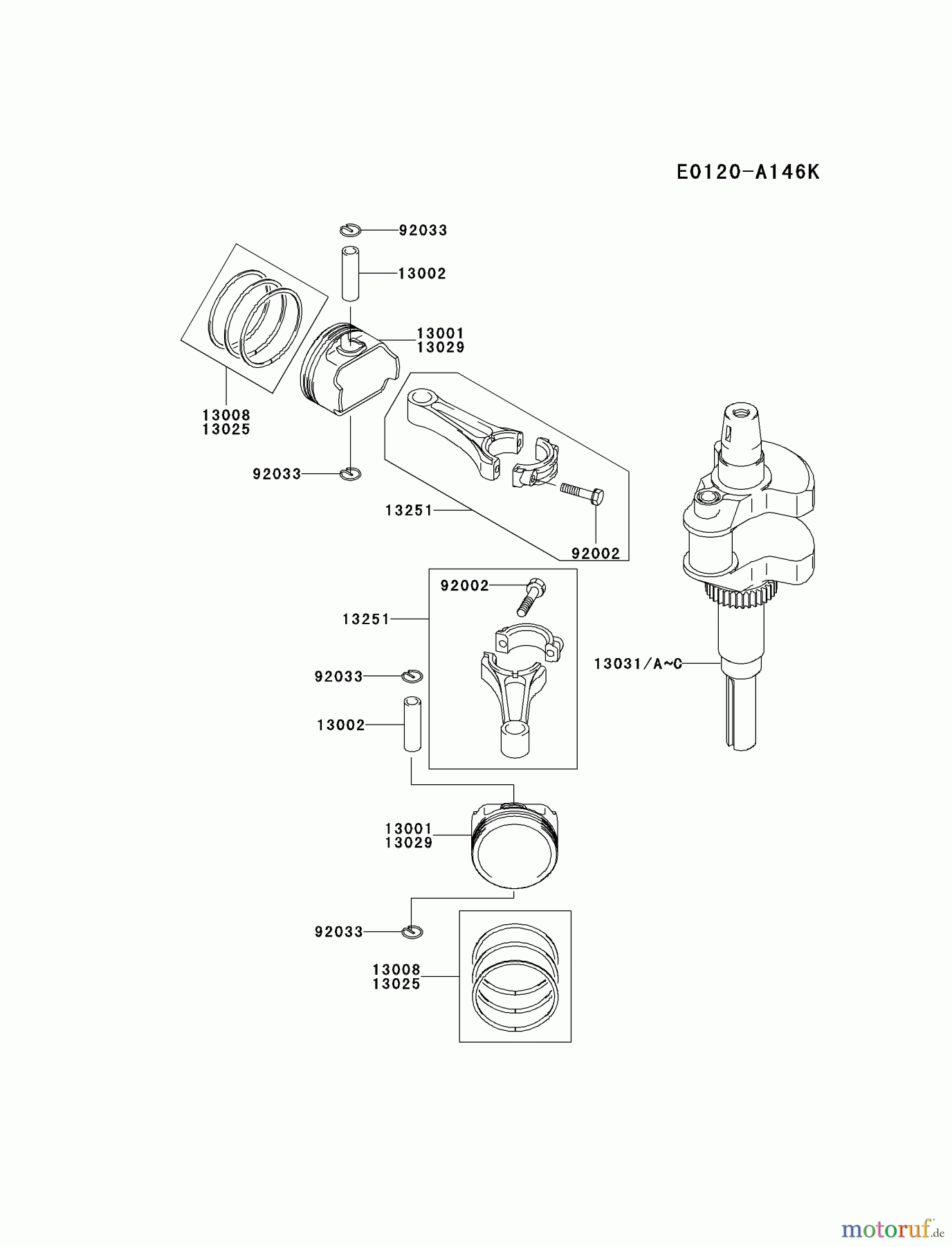  Kawasaki Motoren Motoren Vertikal FA210V - AS02 bis FH641V - DS24 FH641V-BS09 - Kawasaki FH641V 4-Stroke Engine PISTON/CRANKSHAFT