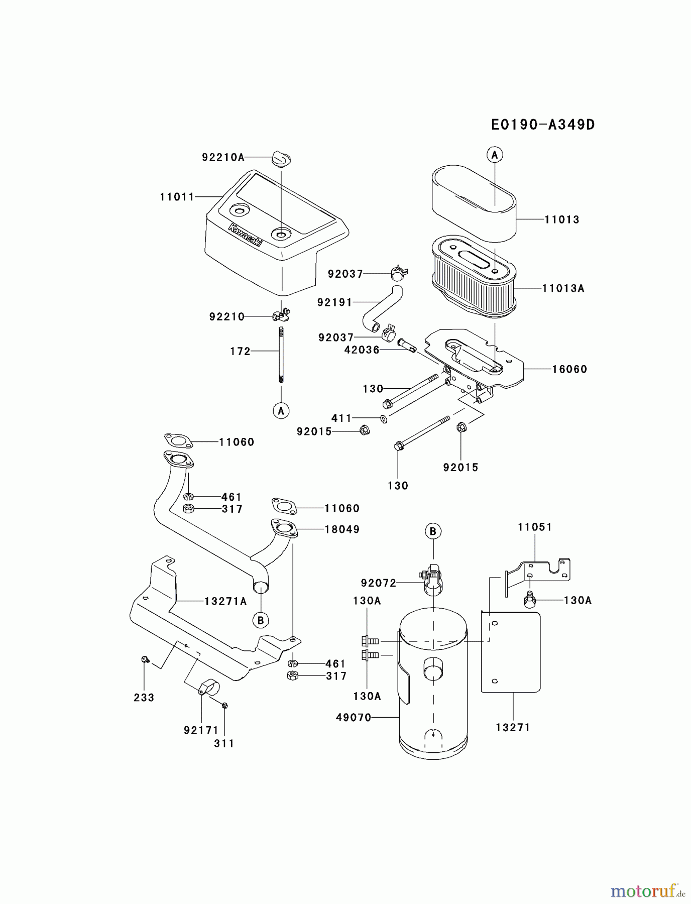  Kawasaki Motoren Motoren Vertikal FH641V - DS25 bis FS481V - BS13 FH721V-BS01 - Kawasaki FH721V 4-Stroke Engine AIR-FILTER/MUFFLER