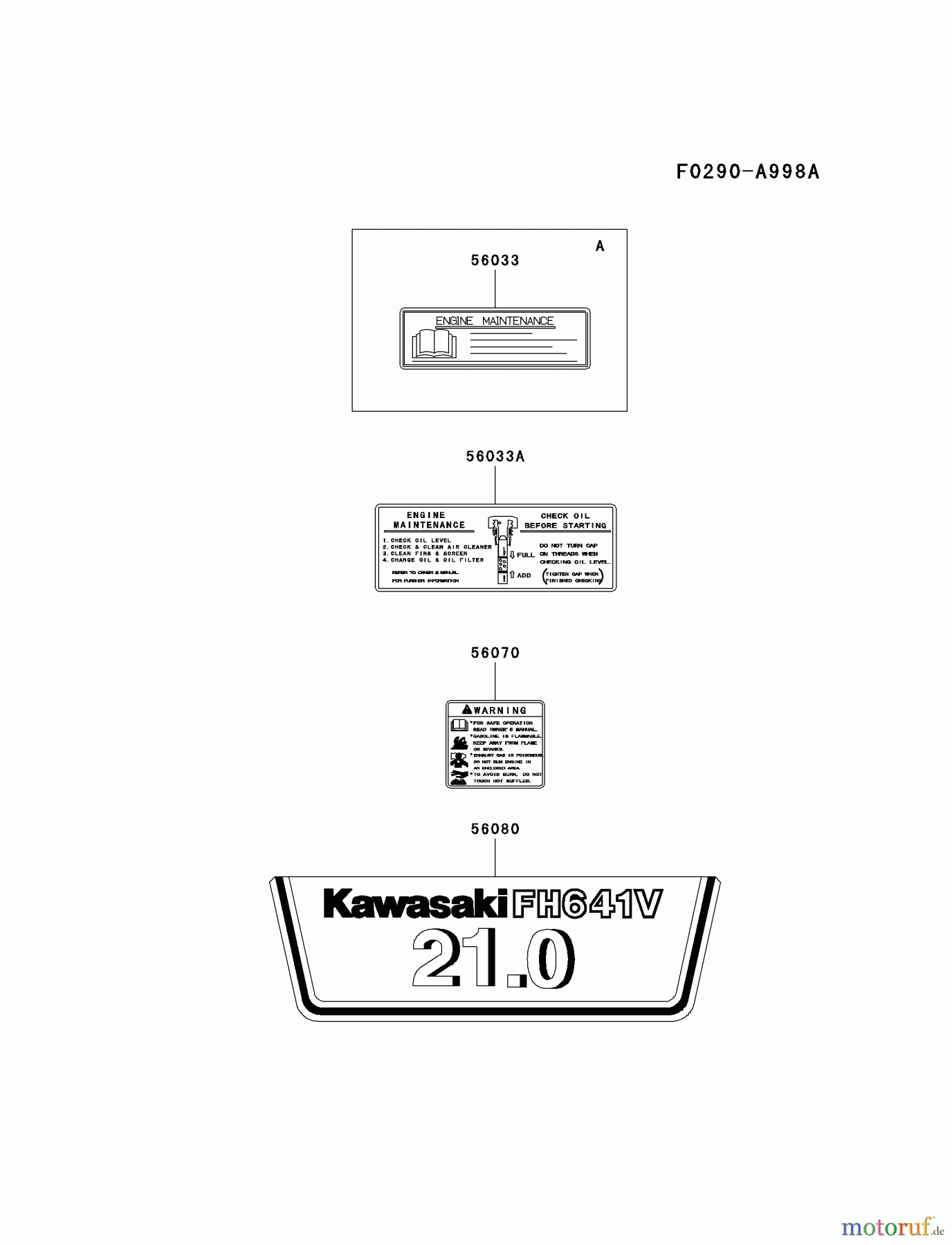  Kawasaki Motoren Motoren Vertikal FA210V - AS02 bis FH641V - DS24 FH641V-BS12 - Kawasaki FH641V 4-Stroke Engine LABEL