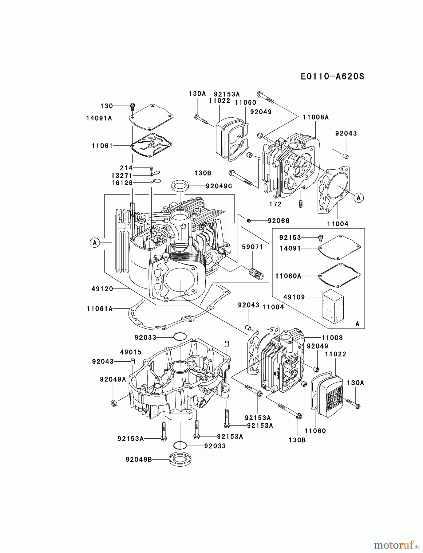  Kawasaki Motoren Motoren Vertikal FA210V - AS02 bis FH641V - DS24 FH641V-AS33 - Kawasaki FH641V 4-Stroke Engine CYLINDER/CRANKCASE