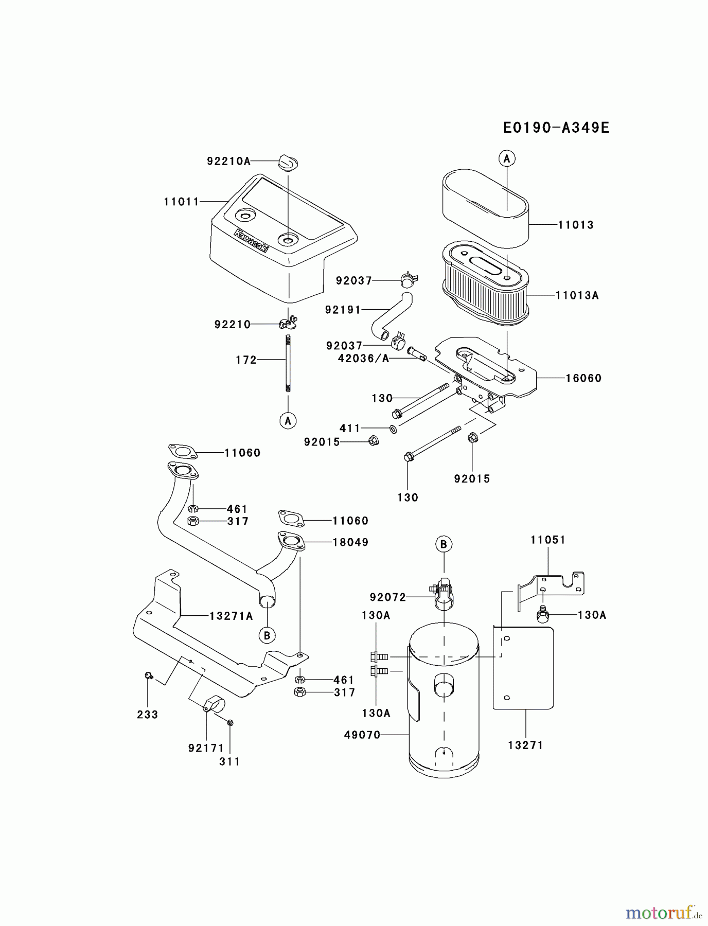  Kawasaki Motoren Motoren Vertikal FA210V - AS02 bis FH641V - DS24 FH601V-AS01 - Kawasaki FH601V 4-Stroke Engine AIR-FILTER/MUFFLER