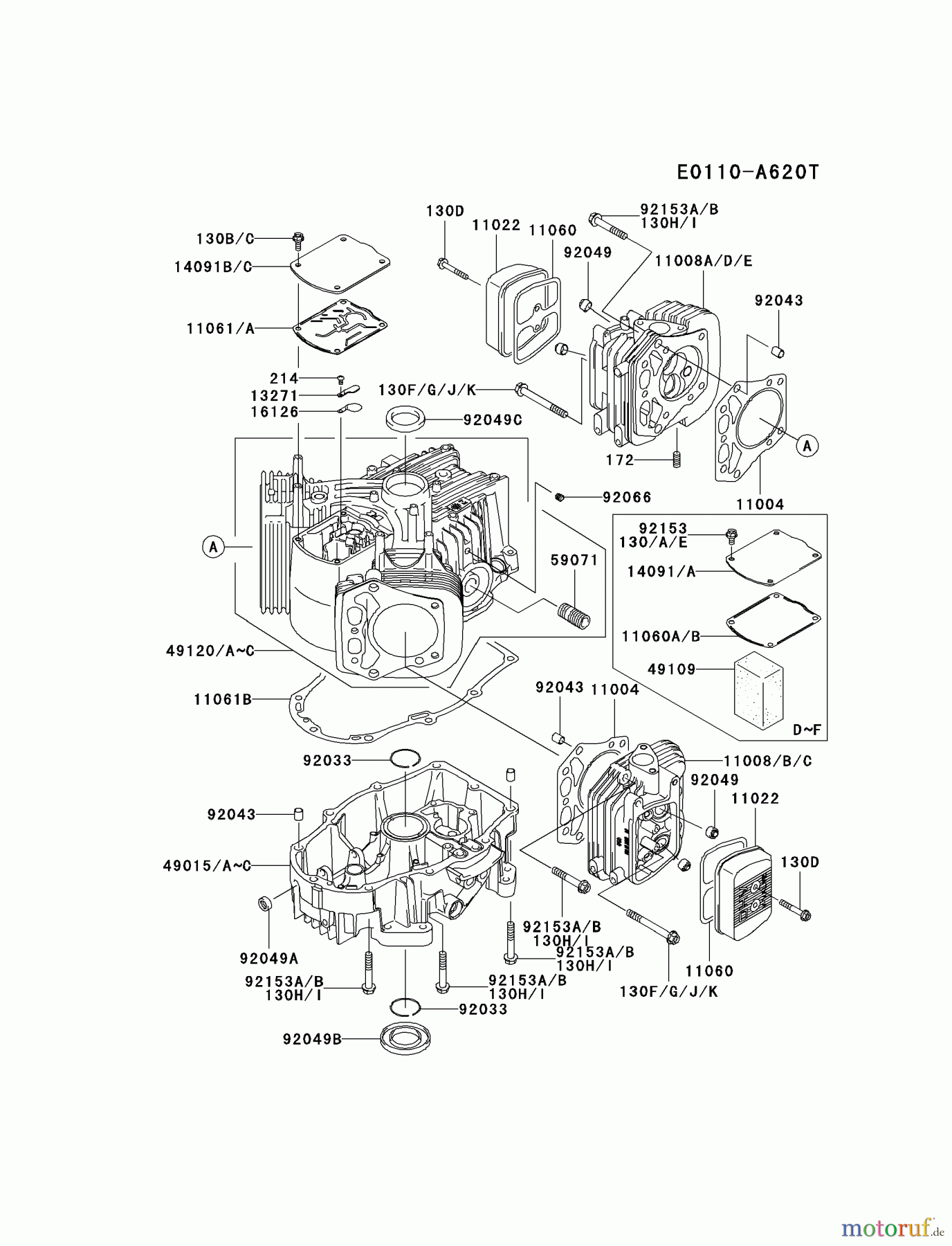  Kawasaki Motoren Motoren Vertikal FH641V - DS25 bis FS481V - BS13 FH641V-ES05 - Kawasaki FH641V 4-Stroke Engine CYLINDER/CRANKCASE #1