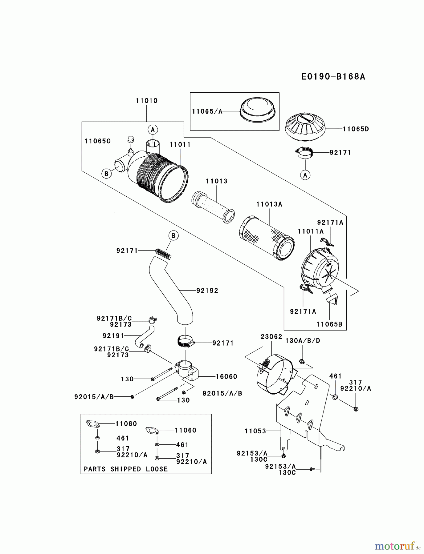  Kawasaki Motoren Motoren Vertikal FH641V - DS25 bis FS481V - BS13 FH641V-ES19 - Kawasaki FH641V 4-Stroke Engine AIR-FILTER/MUFFLER