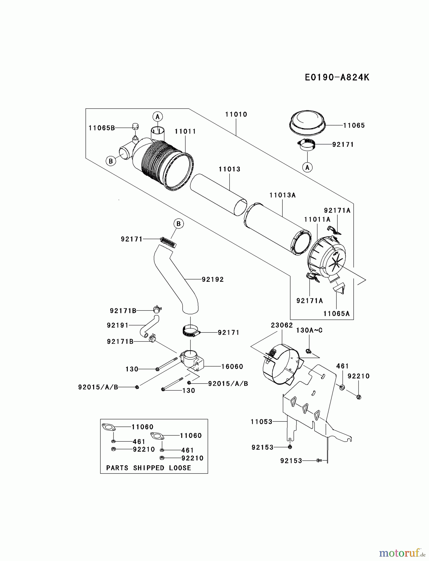  Kawasaki Motoren Motoren Vertikal FH641V - DS25 bis FS481V - BS13 FH641V-ES25 - Kawasaki FH641V 4-Stroke Engine AIR-FILTER/MUFFLER