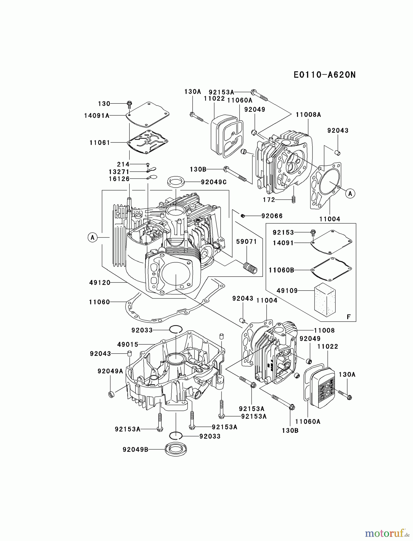  Kawasaki Motoren Motoren Vertikal FH641V - DS25 bis FS481V - BS13 FH641V-GS21 - Kawasaki FH641V 4-Stroke Engine CYLINDER/CRANKCASE