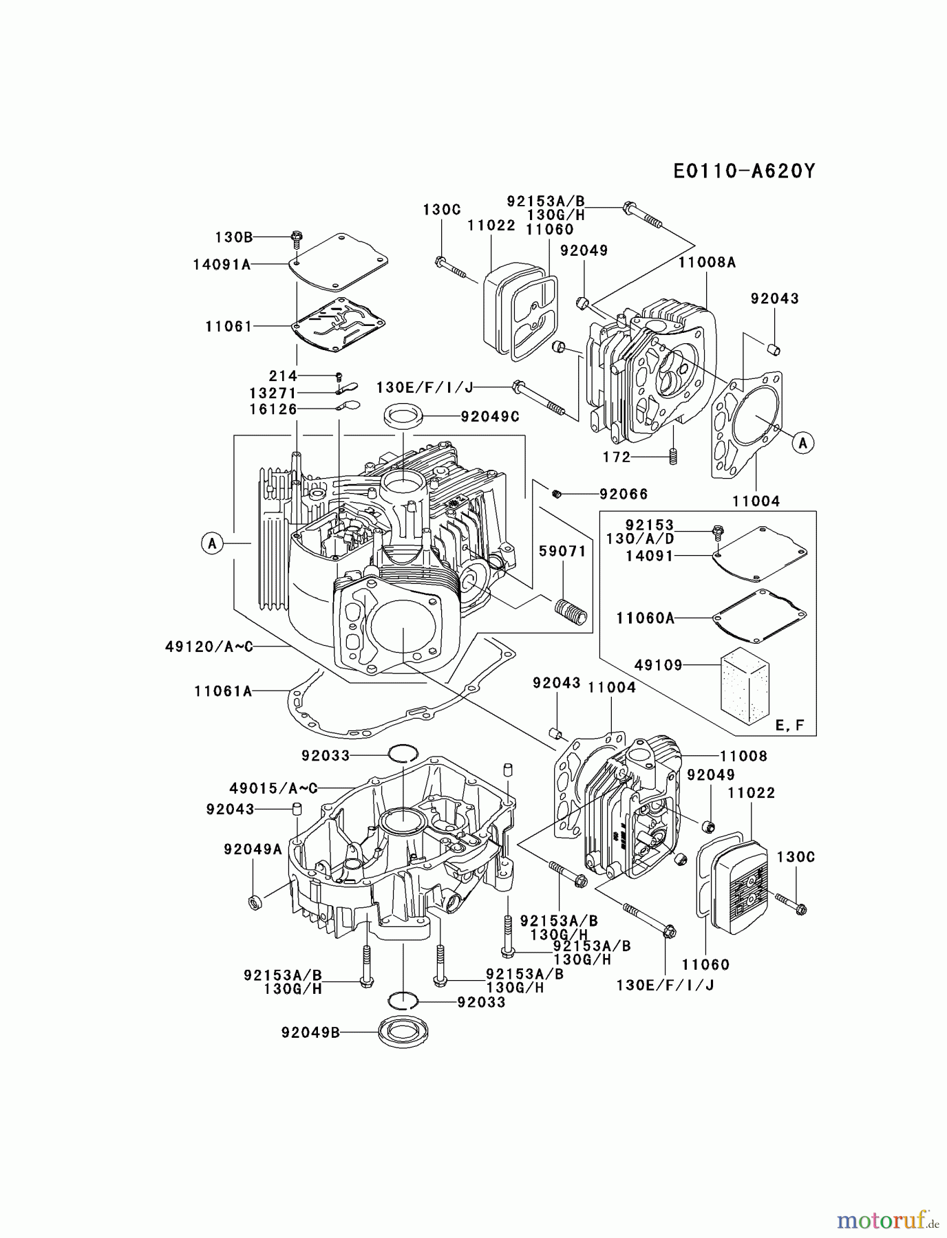  Kawasaki Motoren Motoren Vertikal FH641V - DS25 bis FS481V - BS13 FH641V-ES22 - Kawasaki FH641V 4-Stroke Engine CYLINDER/CRANKCASE #1