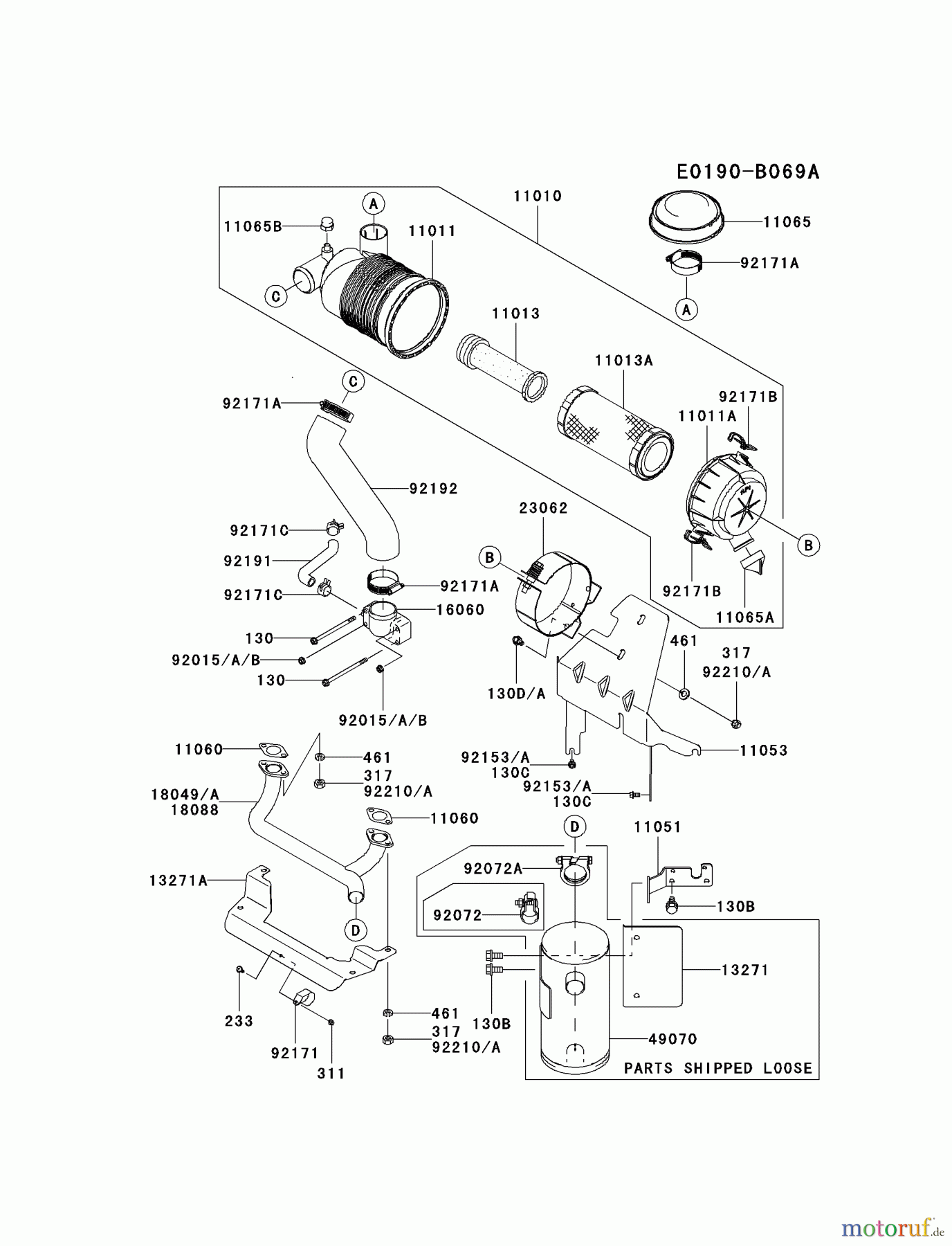  Kawasaki Motoren Motoren Vertikal FH641V - DS25 bis FS481V - BS13 FH680V-BS36 - Kawasaki FH680V 4-Stroke Engine AIR-FILTER/MUFFLER