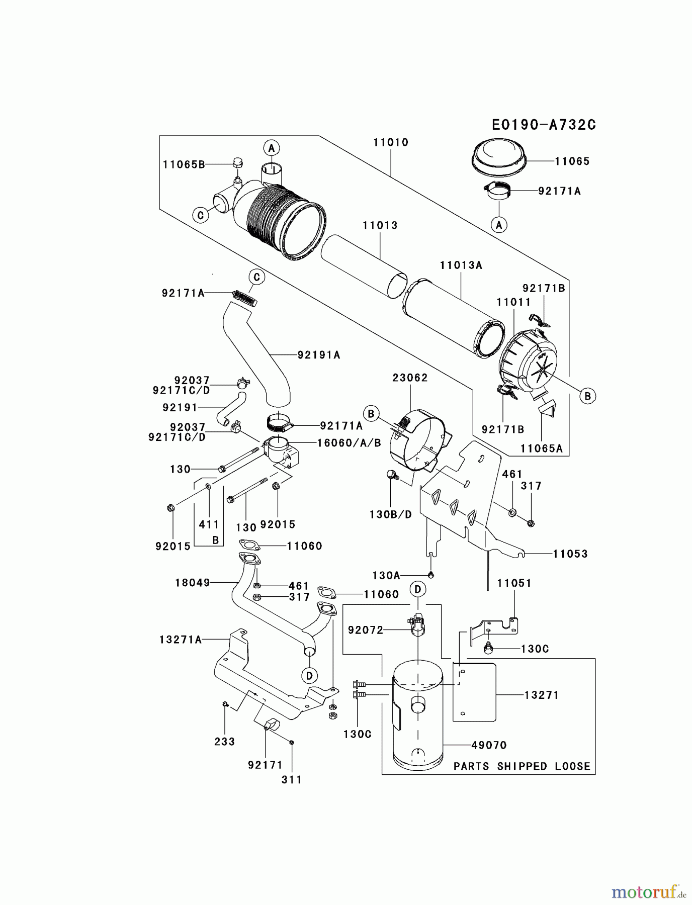  Kawasaki Motoren Motoren Vertikal FH641V - DS25 bis FS481V - BS13 FH680V-BS25 - Kawasaki FH680V 4-Stroke Engine AIR-FILTER/MUFFLER