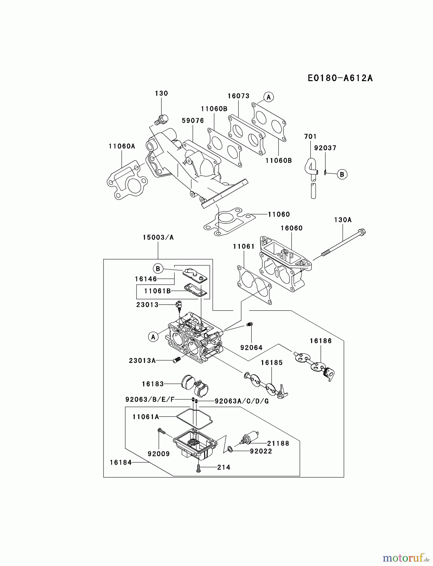  Kawasaki Motoren Motoren, Horizontal FD711D-AS01 - Kawasaki FD711D 4-Stroke Engine CARBURETOR