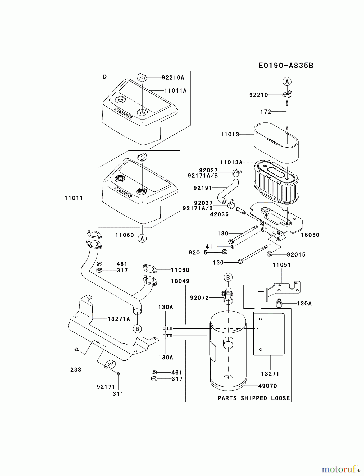  Kawasaki Motoren Motoren Vertikal FH641V - DS25 bis FS481V - BS13 FH680V-DS06 - Kawasaki FH680V 4-Stroke Engine AIR-FILTER/MUFFLER