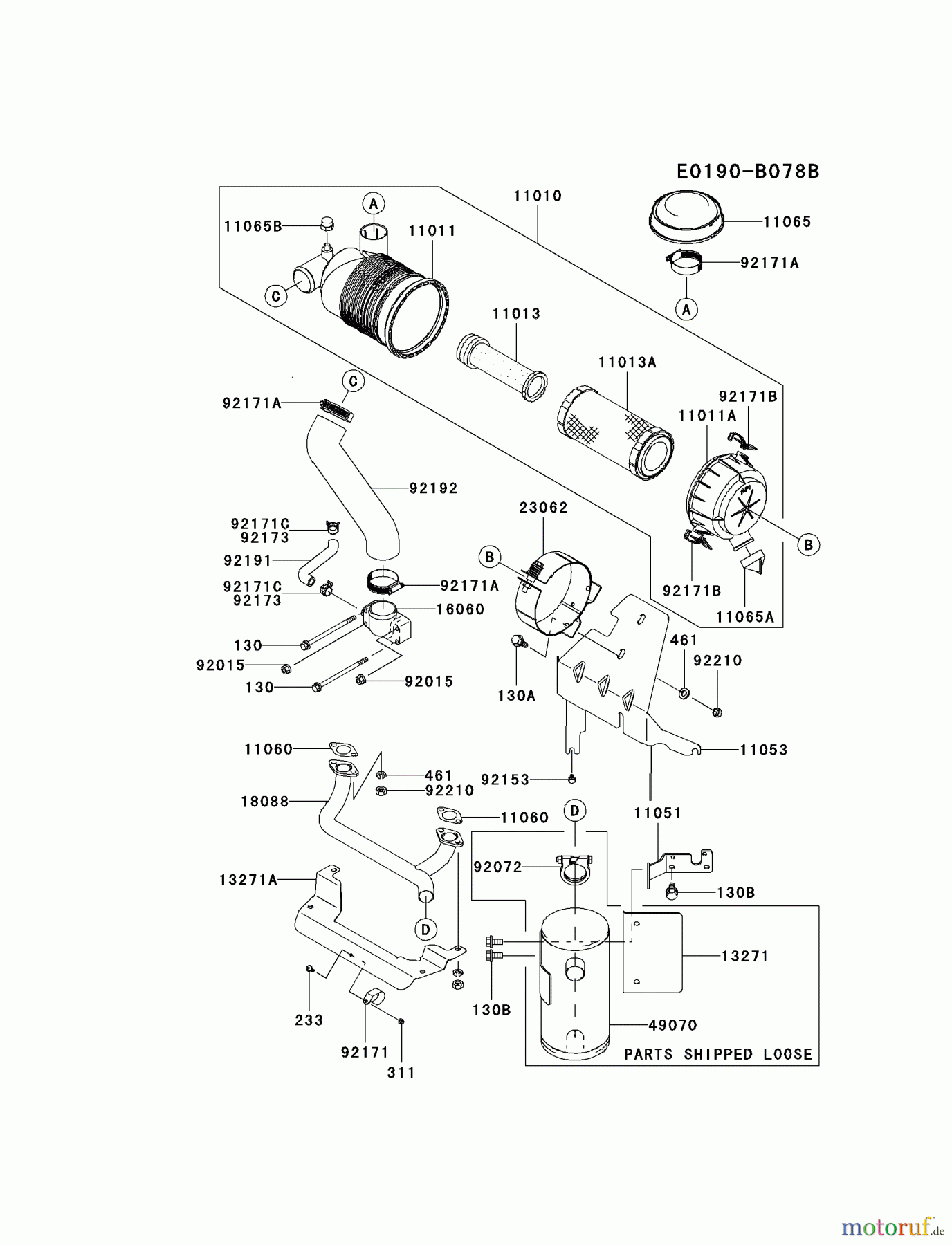  Kawasaki Motoren Motoren Vertikal FH641V - DS25 bis FS481V - BS13 FH680V-ES25 - Kawasaki FH680V 4-Stroke Engine AIR-FILTER/MUFFLER