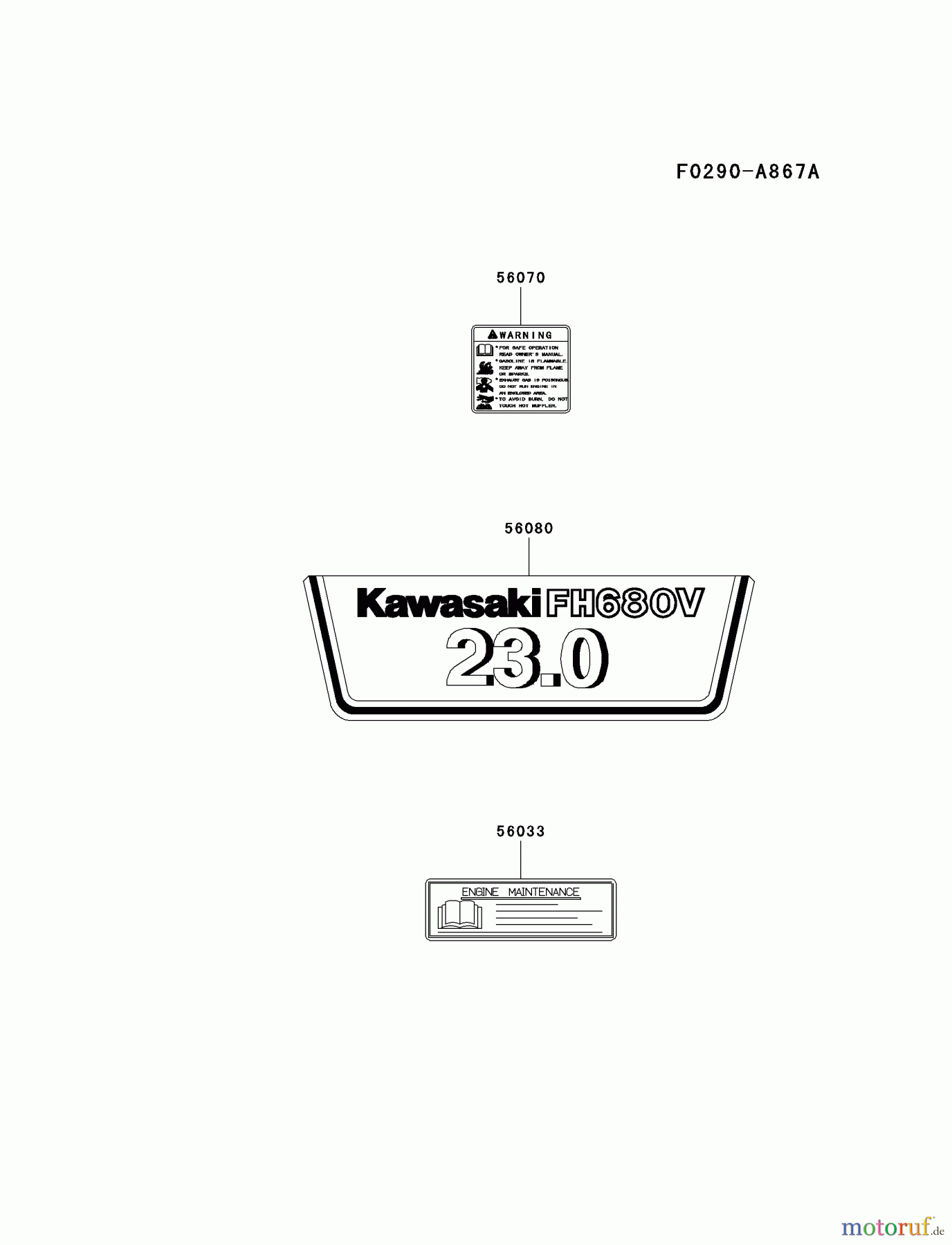  Kawasaki Motoren Motoren Vertikal FH641V - DS25 bis FS481V - BS13 FH680V-CS09 - Kawasaki FH680V 4-Stroke Engine LABEL