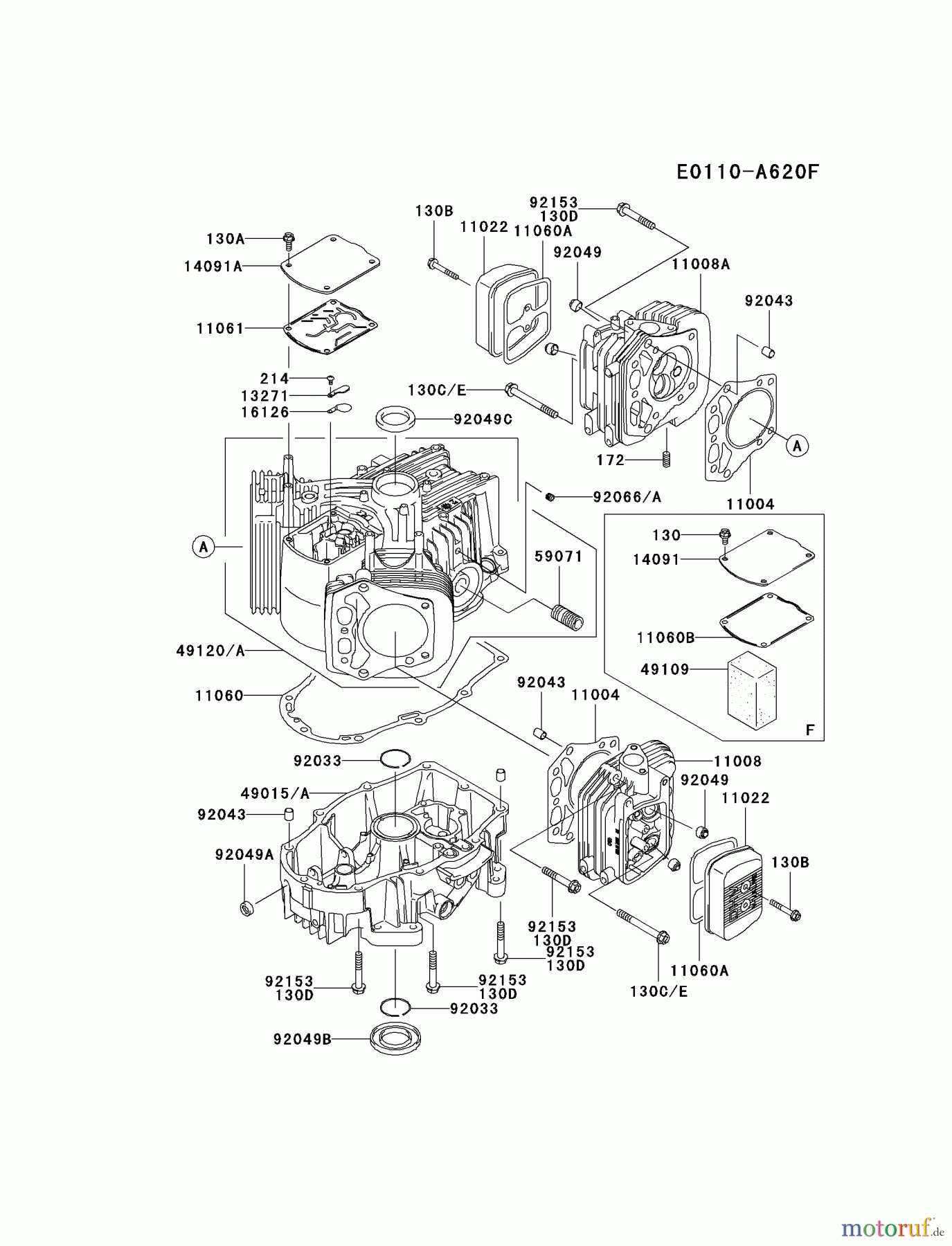  Kawasaki Motoren Motoren Vertikal FH641V - DS25 bis FS481V - BS13 FH680V-FS13 - Kawasaki FH680V 4-Stroke Engine CYLINDER/CRANKCASE