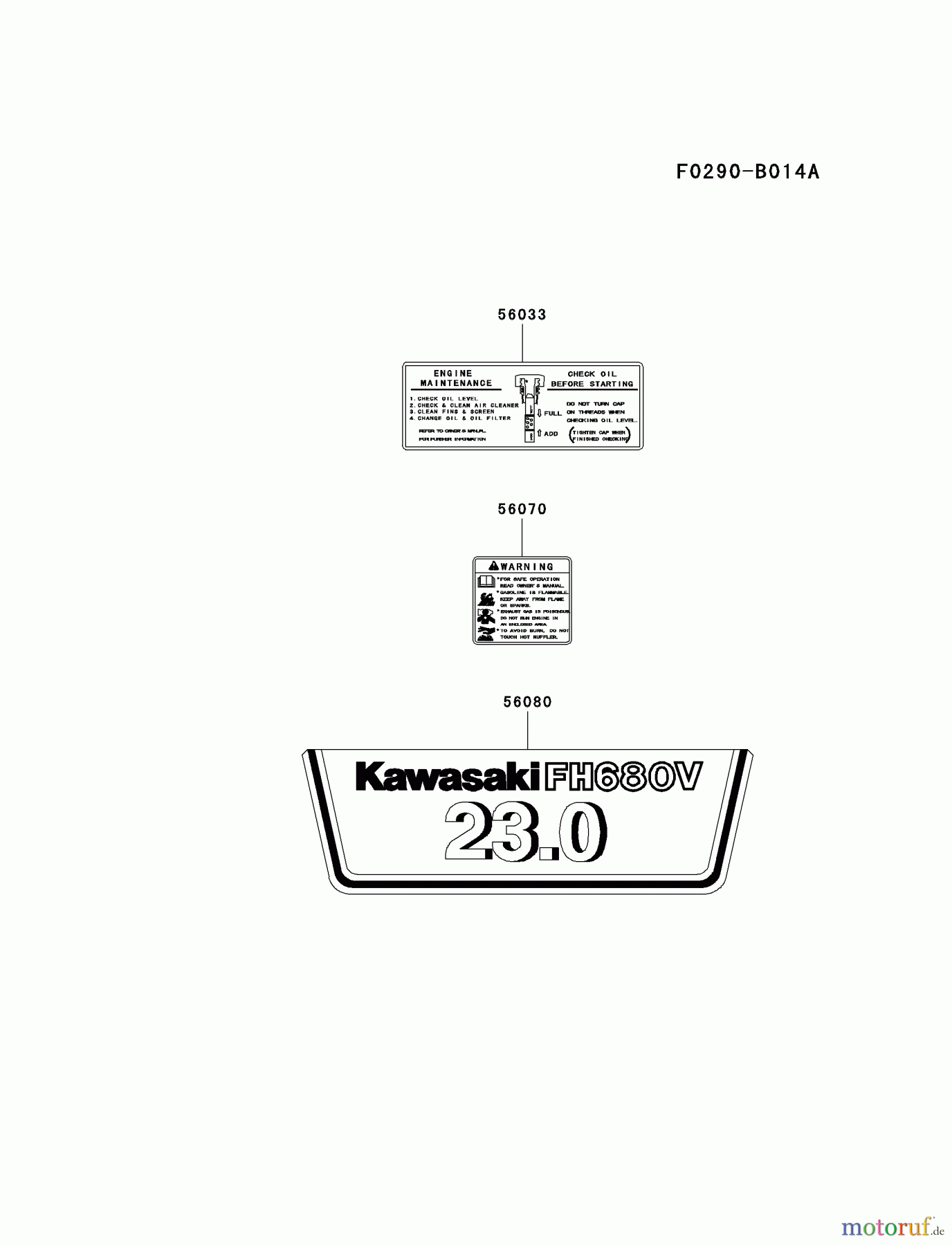  Kawasaki Motoren Motoren Vertikal FH641V - DS25 bis FS481V - BS13 FH680V-DS01 - Kawasaki FH680V 4-Stroke Engine LABEL