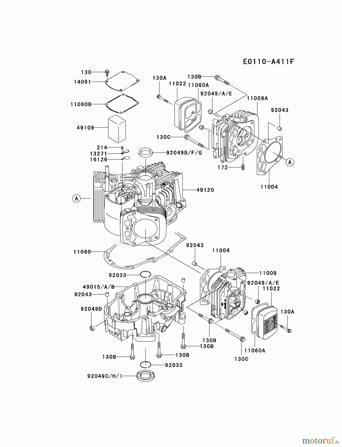  Kawasaki Motoren Motoren Vertikal FH641V - DS25 bis FS481V - BS13 FH721V-AS17 - Kawasaki FH721V 4-Stroke Engine CYLINDER/CRANKCASE