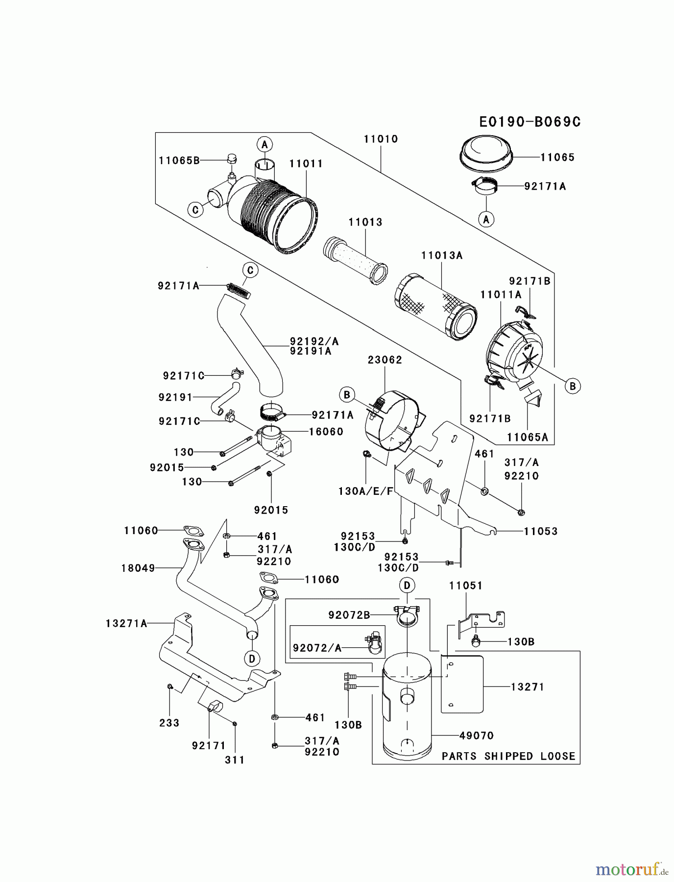  Kawasaki Motoren Motoren Vertikal FH641V - DS25 bis FS481V - BS13 FH721V-BS35 - Kawasaki FH721V 4-Stroke Engine AIR-FILTER/MUFFLER #2