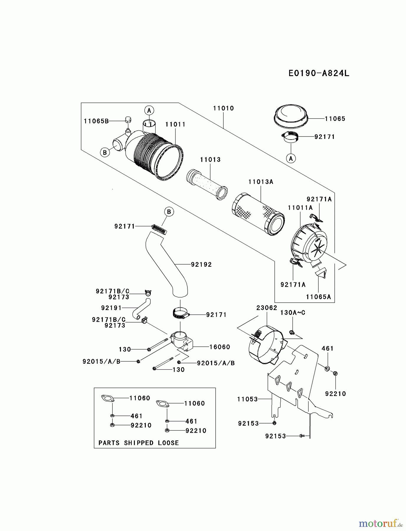  Kawasaki Motoren Motoren Vertikal FH641V - DS25 bis FS481V - BS13 FH721V-FS27 - Kawasaki FH721V 4-Stroke Engine AIR-FILTER/MUFFLER