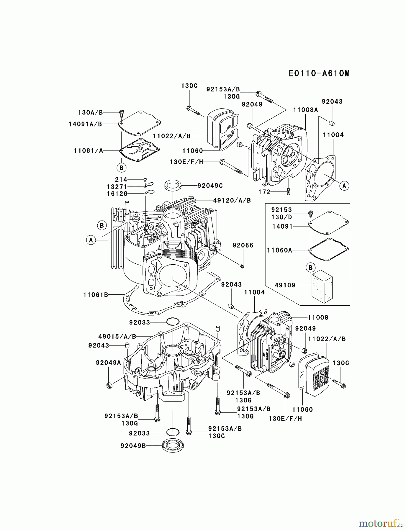  Kawasaki Motoren Motoren Vertikal FH641V - DS25 bis FS481V - BS13 FH721V-ES01 - Kawasaki FH721V 4-Stroke Engine CYLINDER/CRANKCASE #1