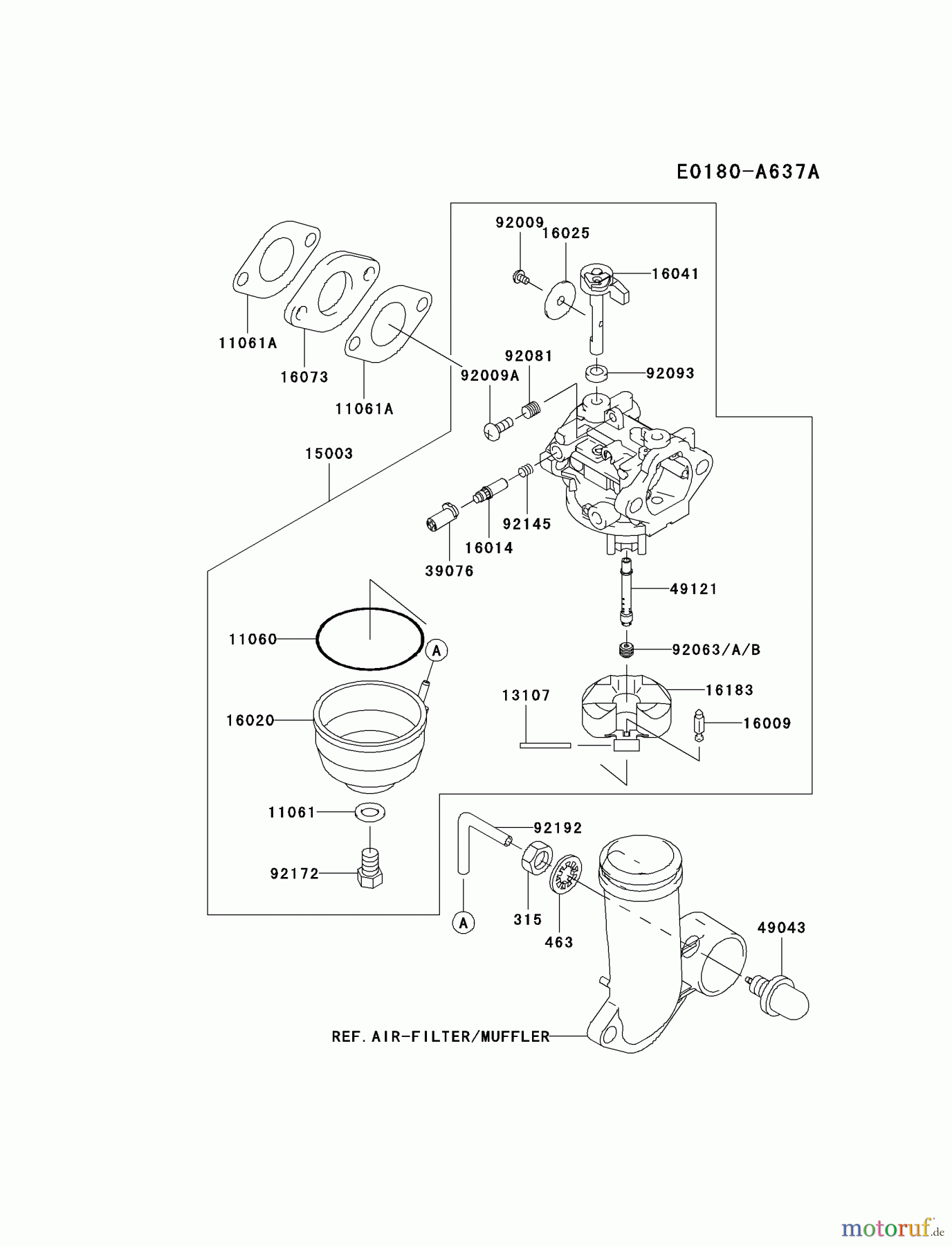  Kawasaki Motoren Motoren Vertikal FH641V - DS25 bis FS481V - BS13 FJ180V-AS28 - Kawasaki FJ180V 4-Stroke Engine CARBURETOR