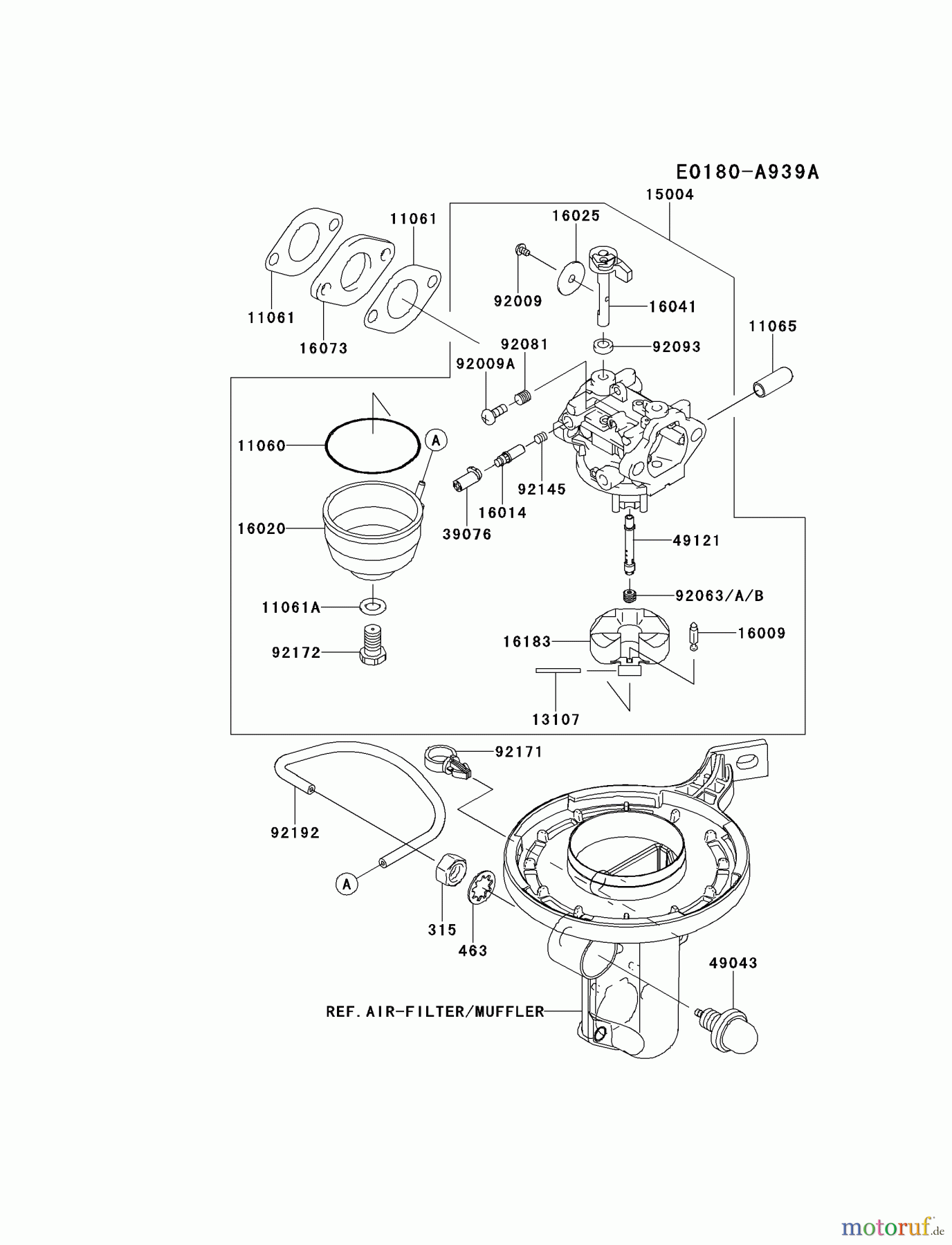  Kawasaki Motoren Motoren Vertikal FH641V - DS25 bis FS481V - BS13 FJ180V-BM17 - Kawasaki FJ180V 4-Stroke Engine CARBURETOR