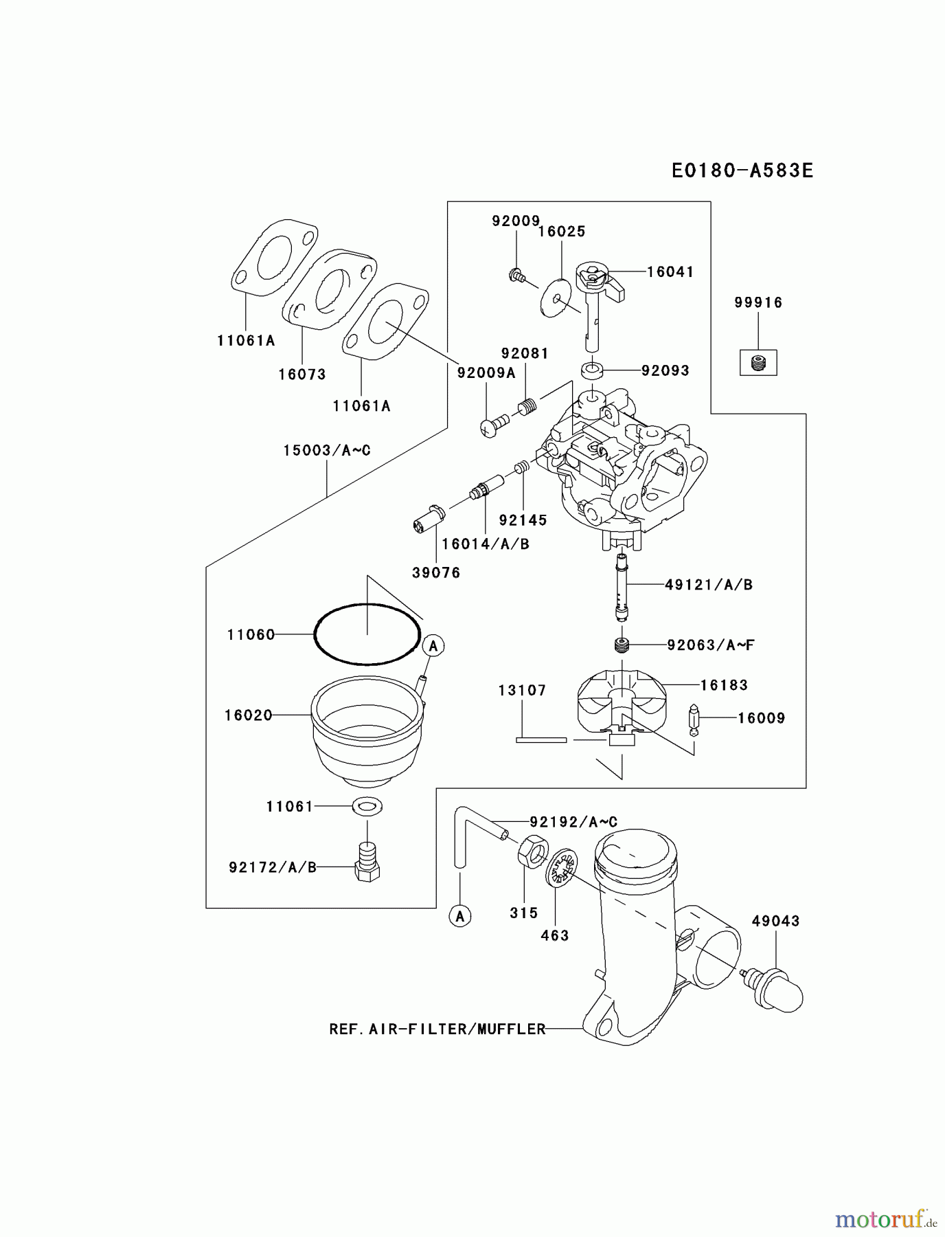  Kawasaki Motoren Motoren Vertikal FH641V - DS25 bis FS481V - BS13 FJ180V-BS19 - Kawasaki FJ180V 4-Stroke Engine CARBURETOR