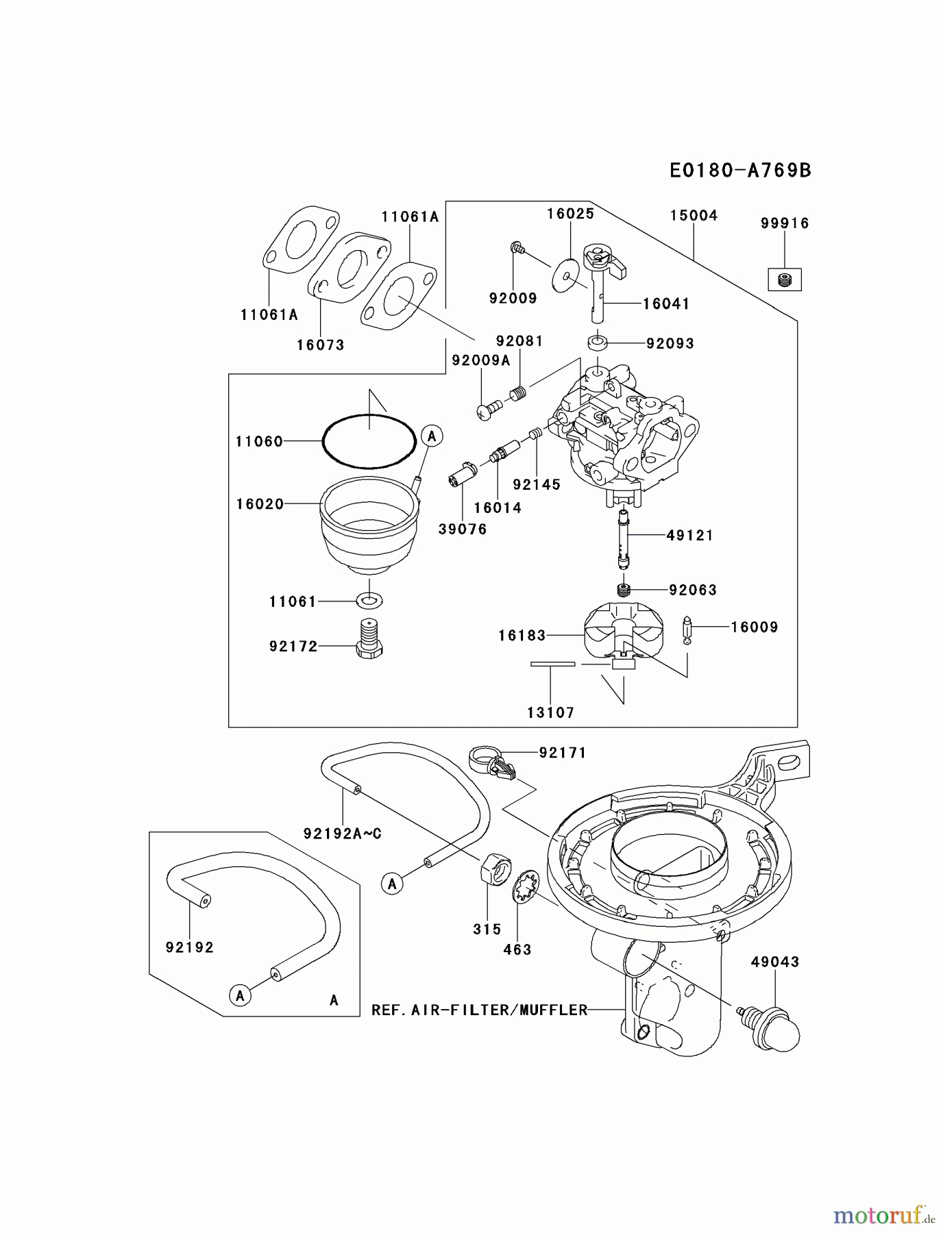  Kawasaki Motoren Motoren Vertikal FH641V - DS25 bis FS481V - BS13 FJ180V-AS36 - Kawasaki FJ180V 4-Stroke Engine CARBURETOR