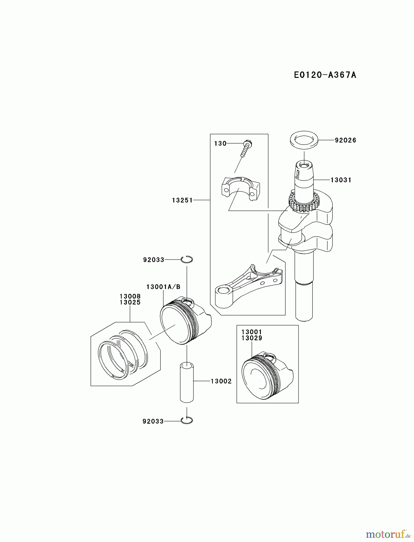  Kawasaki Motoren Motoren Vertikal FH641V - DS25 bis FS481V - BS13 FJ180V-BS40 - Kawasaki FJ180V 4-Stroke Engine PISTON/CRANKSHAFT