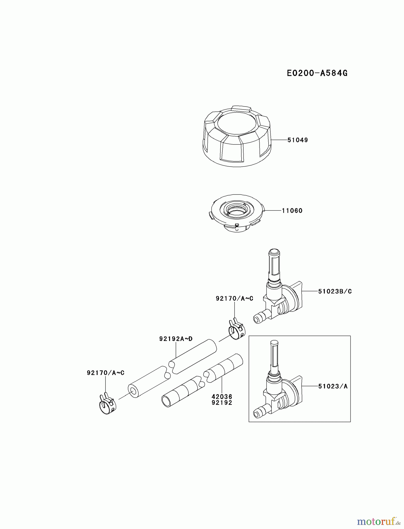  Kawasaki Motoren Motoren Vertikal FH641V - DS25 bis FS481V - BS13 FJ180V-AS23 - Kawasaki FJ180V 4-Stroke Engine FUEL-TANK/FUEL-VALVE