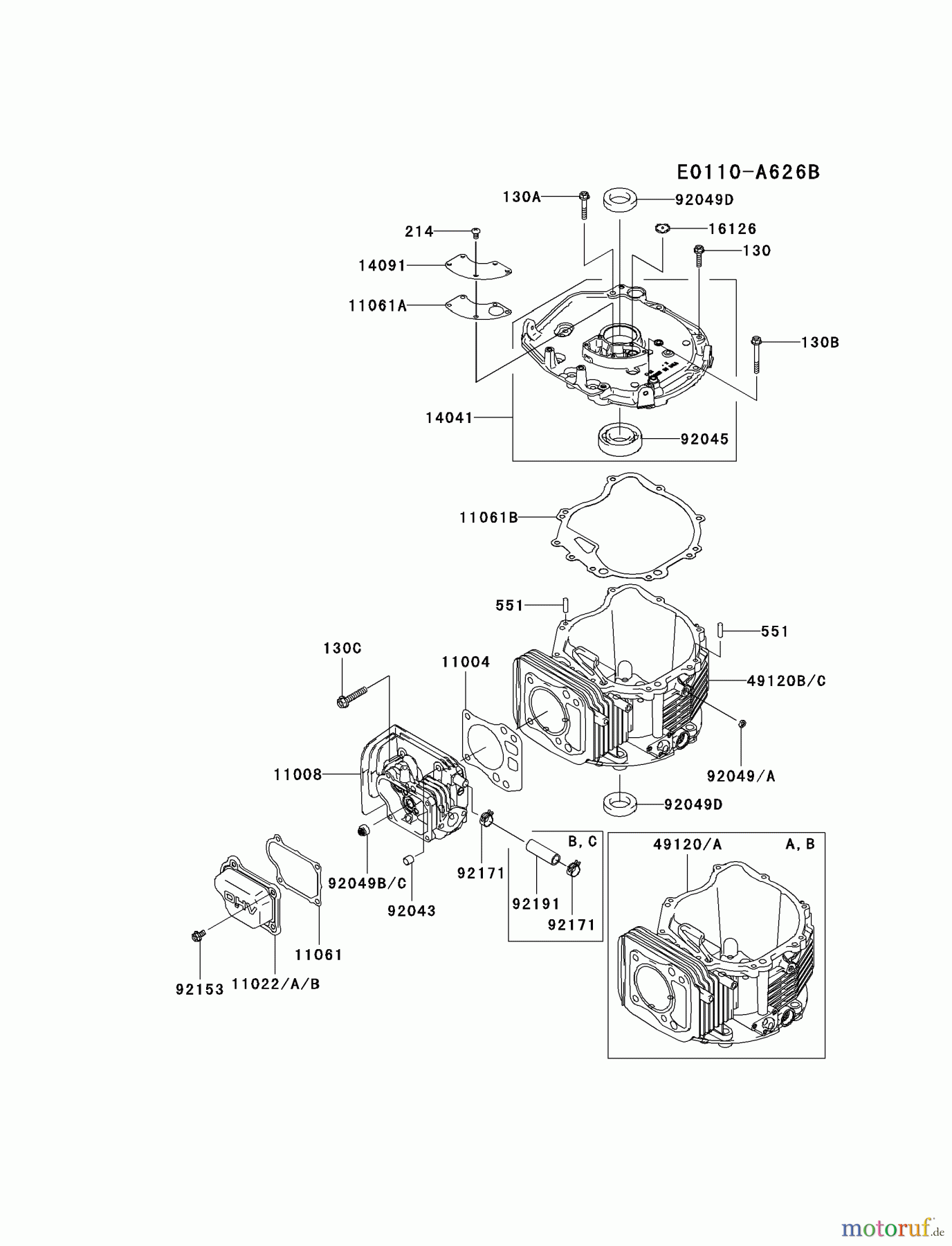  Kawasaki Motoren Motoren Vertikal FH641V - DS25 bis FS481V - BS13 FJ180V-AS31 - Kawasaki FJ180V 4-Stroke Engine CYLINDER/CRANKCASE