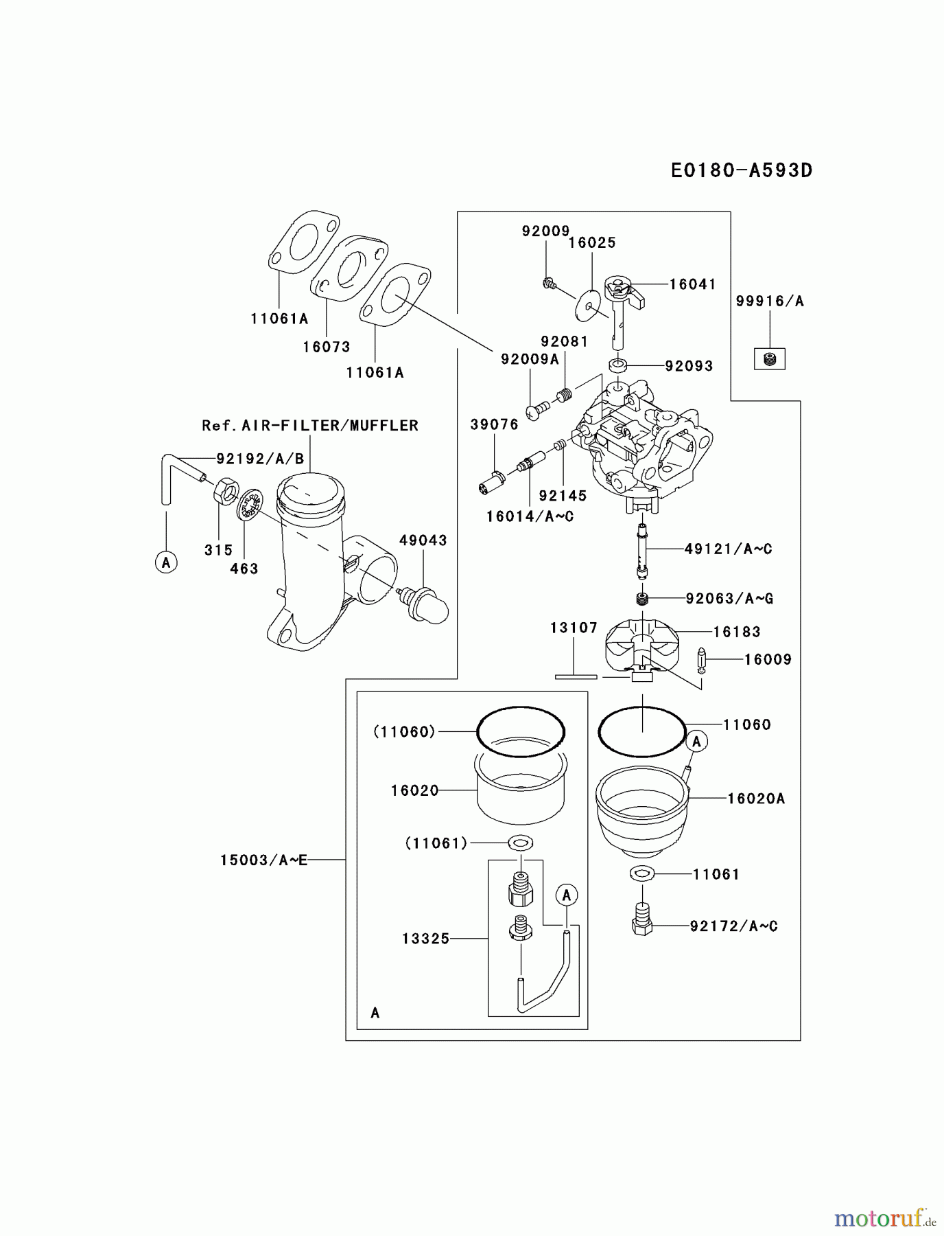  Kawasaki Motoren Motoren Vertikal FH641V - DS25 bis FS481V - BS13 FJ180V-DS05 - Kawasaki FJ180V 4-Stroke Engine CARBURETOR #2