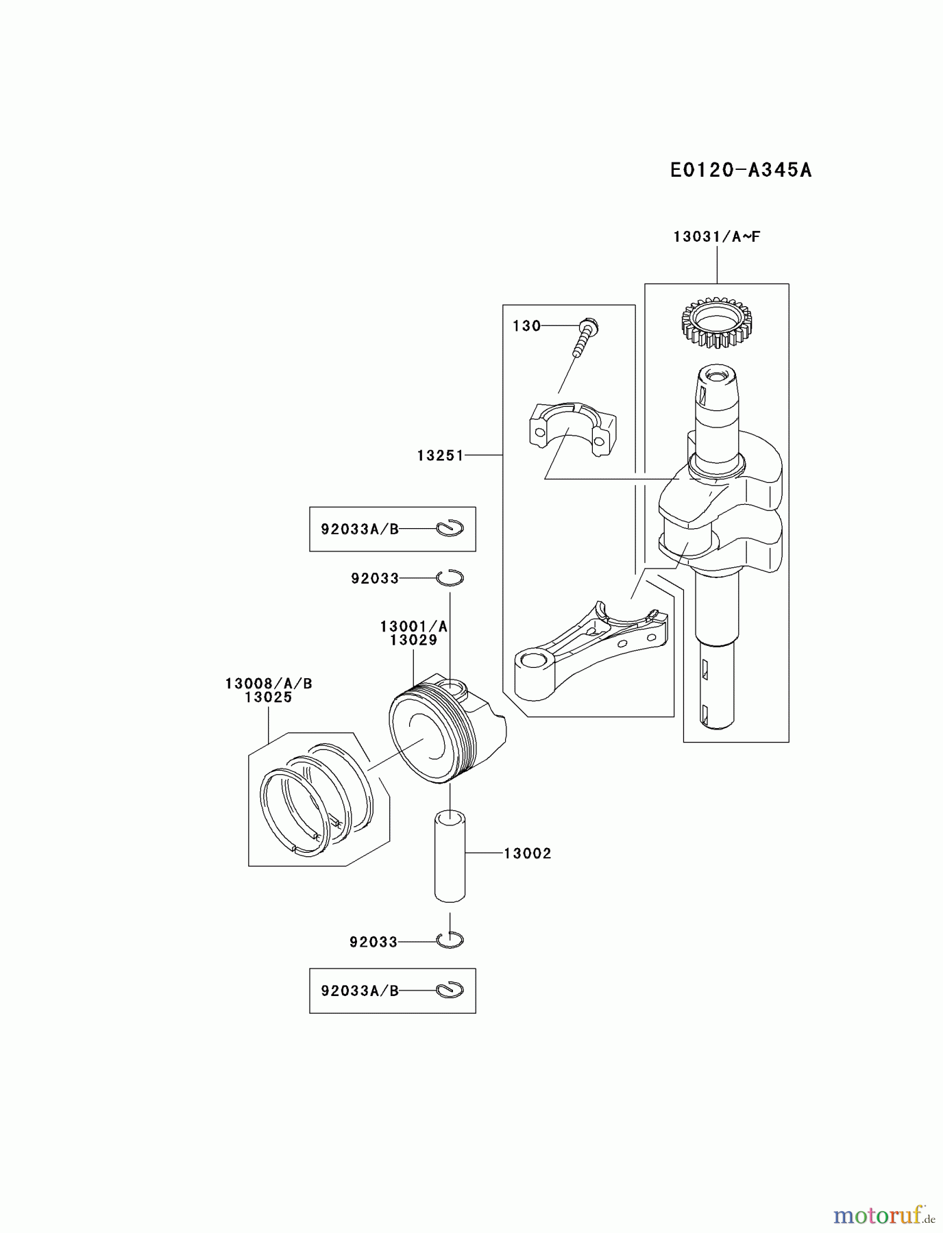  Kawasaki Motoren Motoren Vertikal FH641V - DS25 bis FS481V - BS13 FJ180V-CS04 - Kawasaki FJ180V 4-Stroke Engine PISTON/CRANKSHAFT