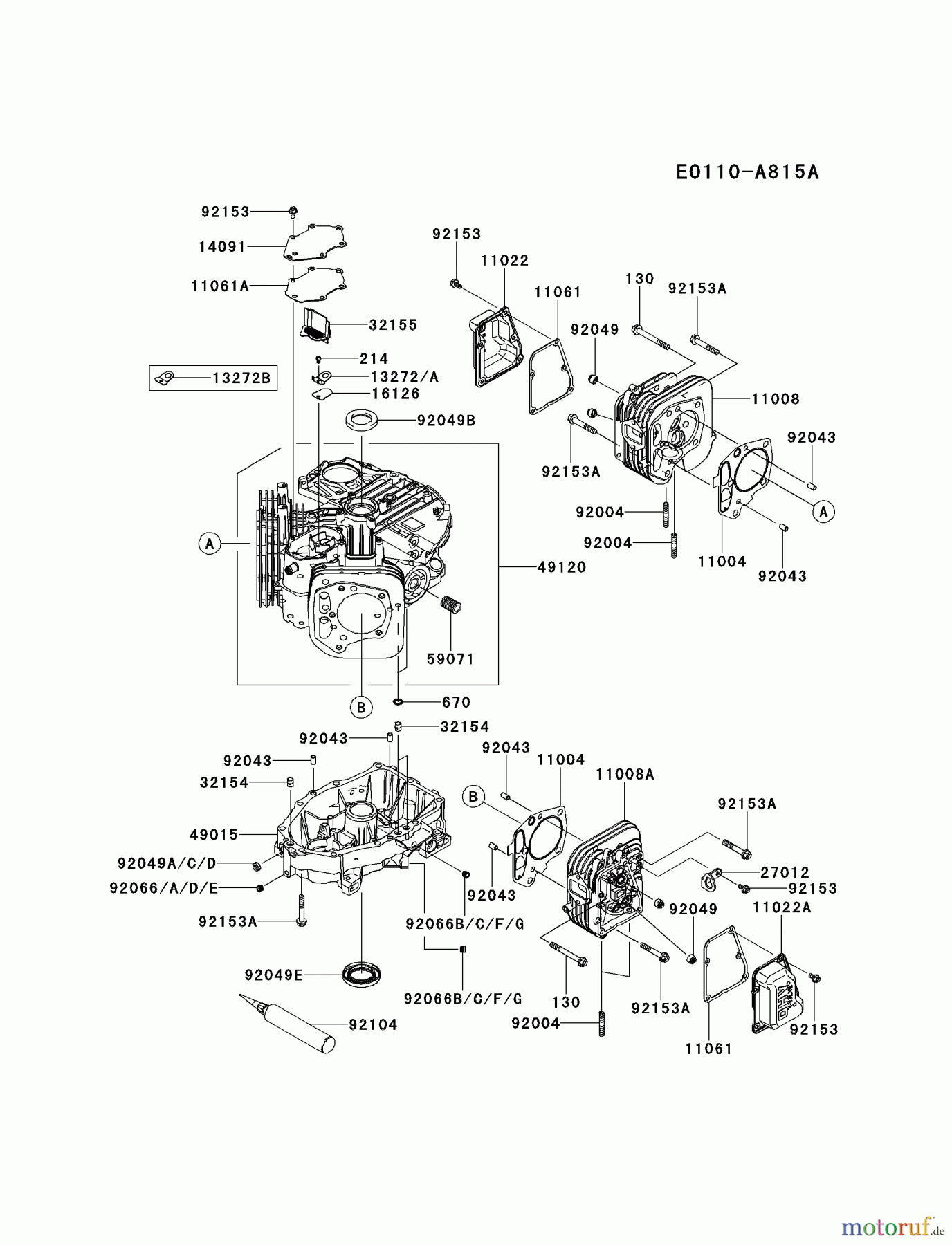  Kawasaki Motoren Motoren Vertikal FH641V - DS25 bis FS481V - BS13 FR600V-BS06 - Kawasaki FR600V 4-Stroke Engine CYLINDER/CRANKCASE