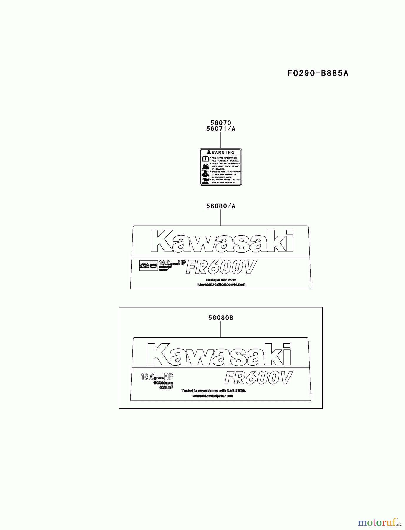  Kawasaki Motoren Motoren Vertikal FH641V - DS25 bis FS481V - BS13 FR600V-CS06 - Kawasaki FR600V 4-Stroke Engine LABEL