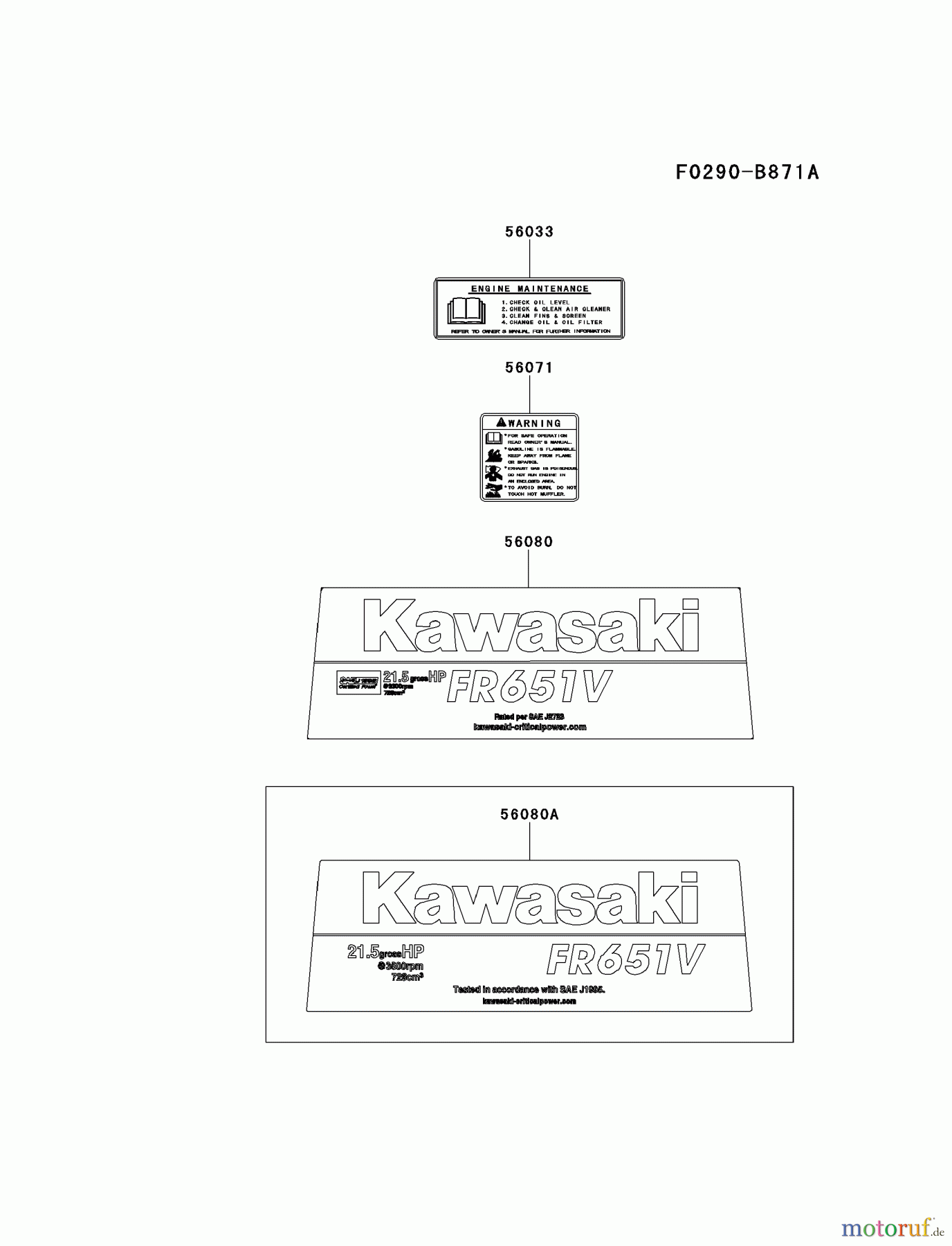  Kawasaki Motoren Motoren Vertikal FH641V - DS25 bis FS481V - BS13 FR651V-AS26 - Kawasaki FR651V 4-Stroke Engine LABEL