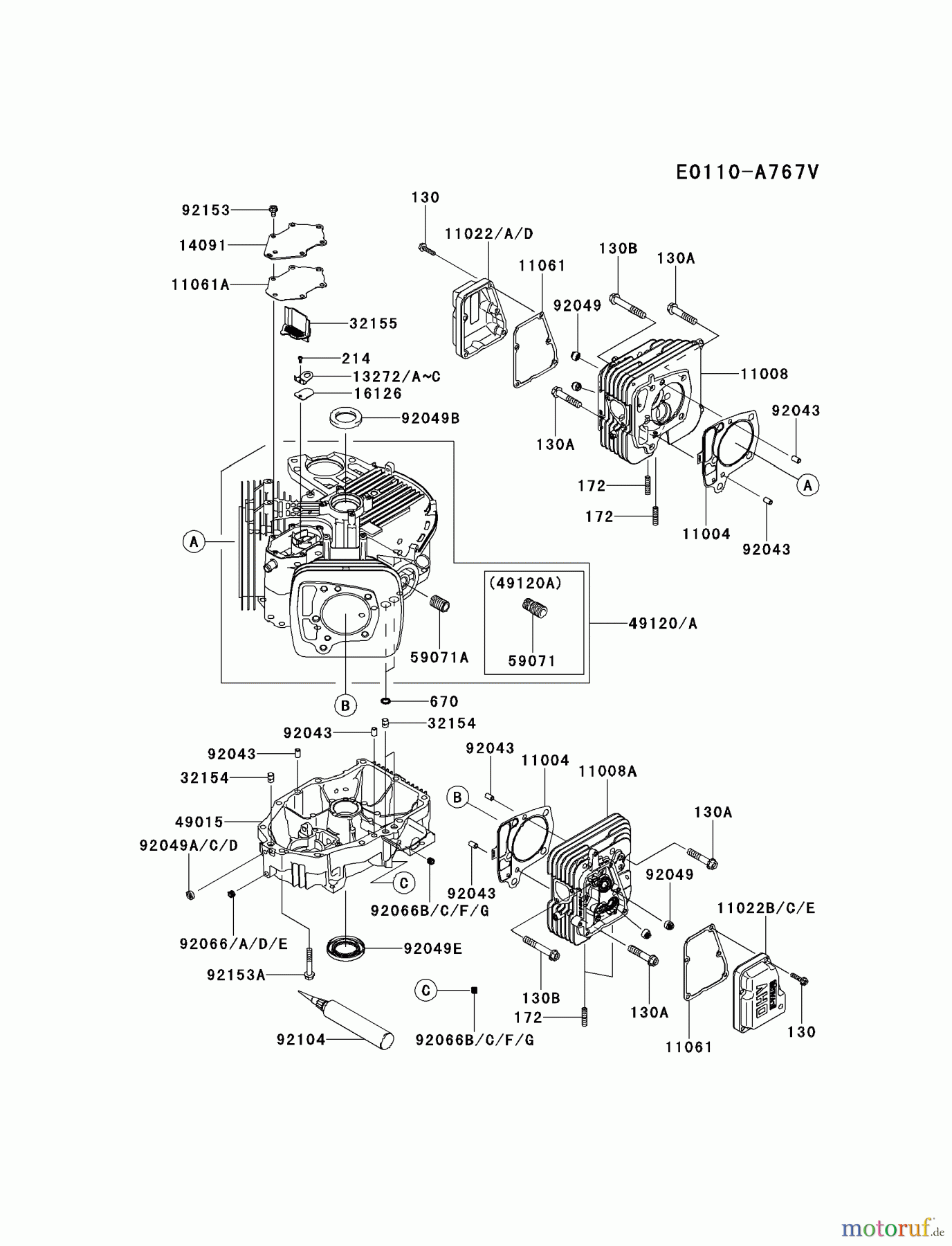  Kawasaki Motoren Motoren Vertikal FH641V - DS25 bis FS481V - BS13 FR651V-BS11 - Kawasaki FR651V 4-Stroke Engine CYLINDER/CRANKCASE #1