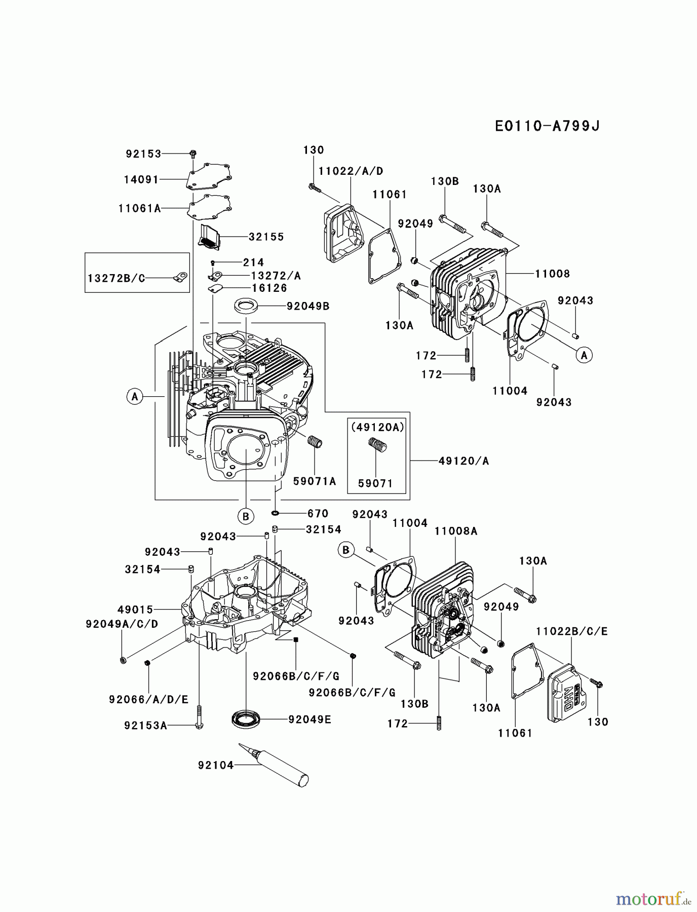  Kawasaki Motoren Motoren Vertikal FH641V - DS25 bis FS481V - BS13 FR651V-BS12 - Kawasaki FR651V 4-Stroke Engine CYLINDER/CRANKCASE #1