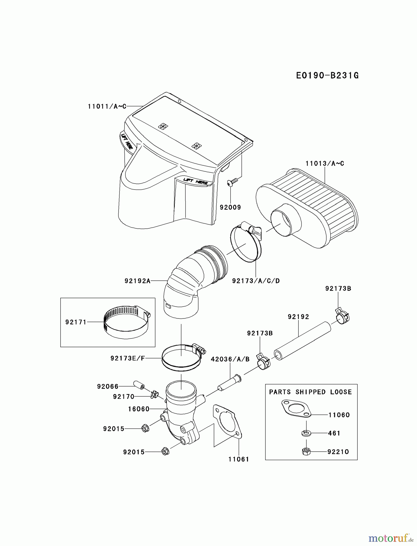  Kawasaki Motoren Motoren Vertikal FH641V - DS25 bis FS481V - BS13 FR651V-AS08 - Kawasaki FR651V 4-Stroke Engine AIR-FILTER/MUFFLER