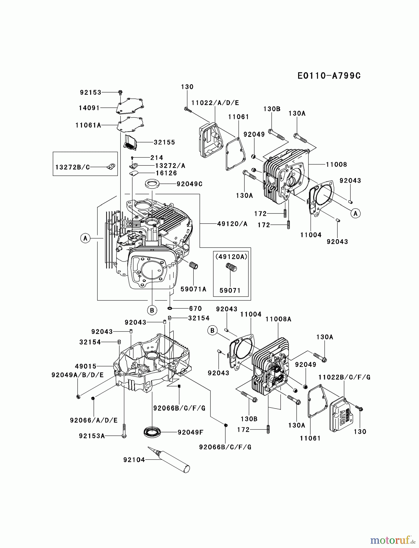  Kawasaki Motoren Motoren Vertikal FH641V - DS25 bis FS481V - BS13 FR651V-DS09 - Kawasaki FR651V 4-Stroke Engine CYLINDER/CRANKCASE #1