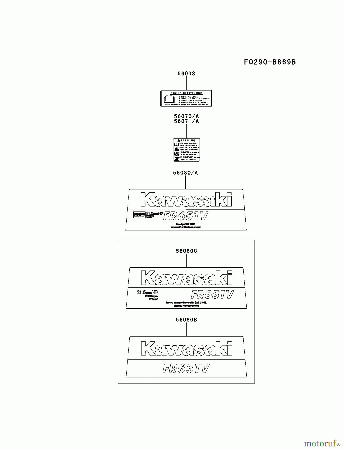  Kawasaki Motoren Motoren Vertikal FH641V - DS25 bis FS481V - BS13 FR651V-CS06 - Kawasaki FR651V 4-Stroke Engine LABEL