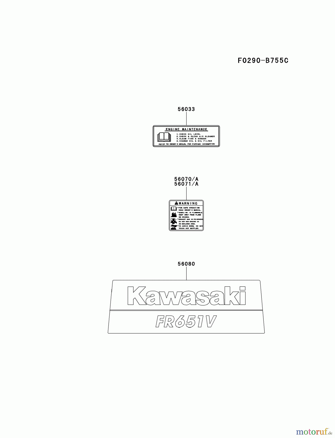  Kawasaki Motoren Motoren Vertikal FH641V - DS25 bis FS481V - BS13 FR651V-DS00 - Kawasaki FR651V 4-Stroke Engine LABEL