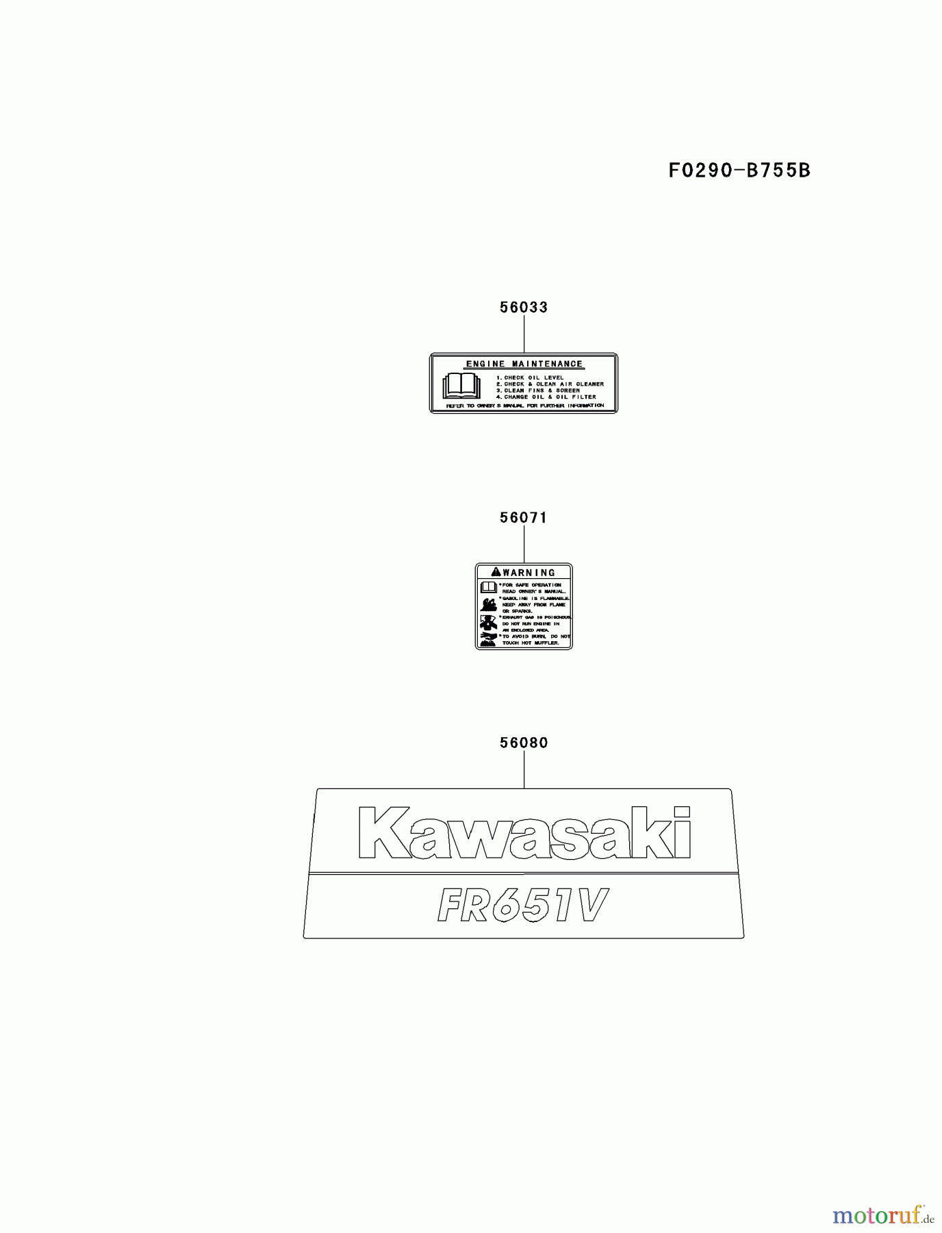  Kawasaki Motoren Motoren Vertikal FH641V - DS25 bis FS481V - BS13 FR651V-AS19 - Kawasaki FR651V 4-Stroke Engine LABEL