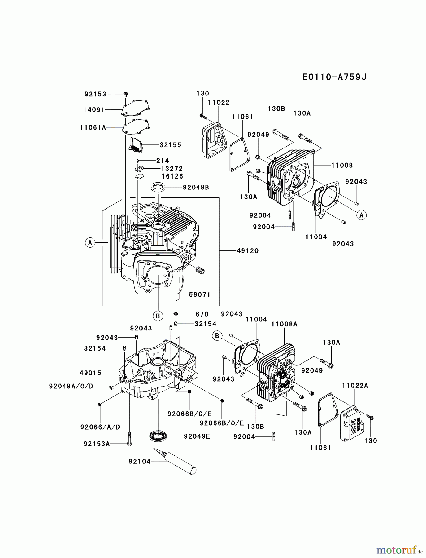  Kawasaki Motoren Motoren Vertikal FH641V - DS25 bis FS481V - BS13 FR691V-AS17 - Kawasaki FR691V 4-Stroke Engine CYLINDER/CRANKCASE