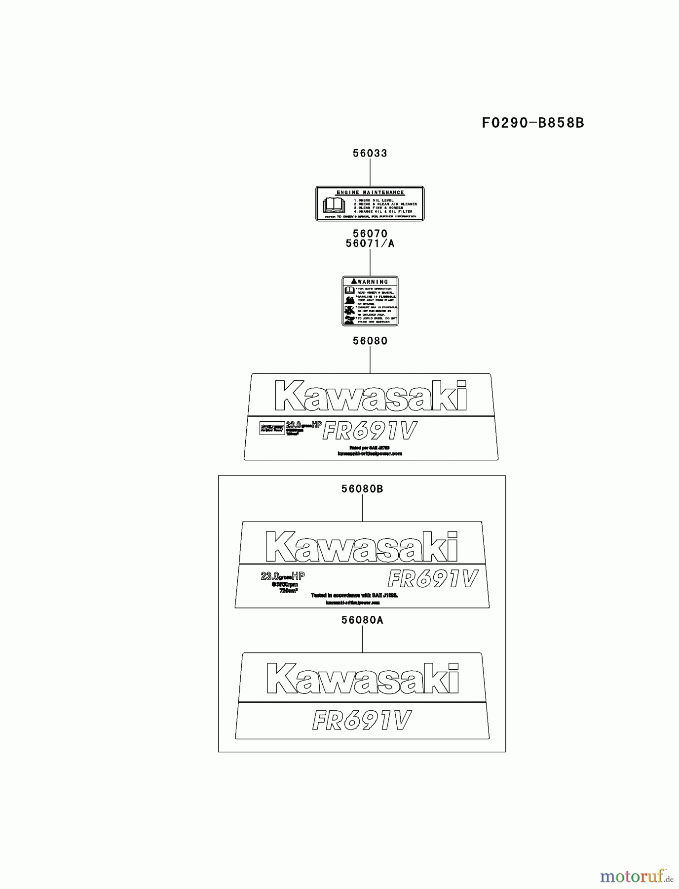  Kawasaki Motoren Motoren Vertikal FH641V - DS25 bis FS481V - BS13 FR691V-BS14 - Kawasaki FR691V 4-Stroke Engine LABEL