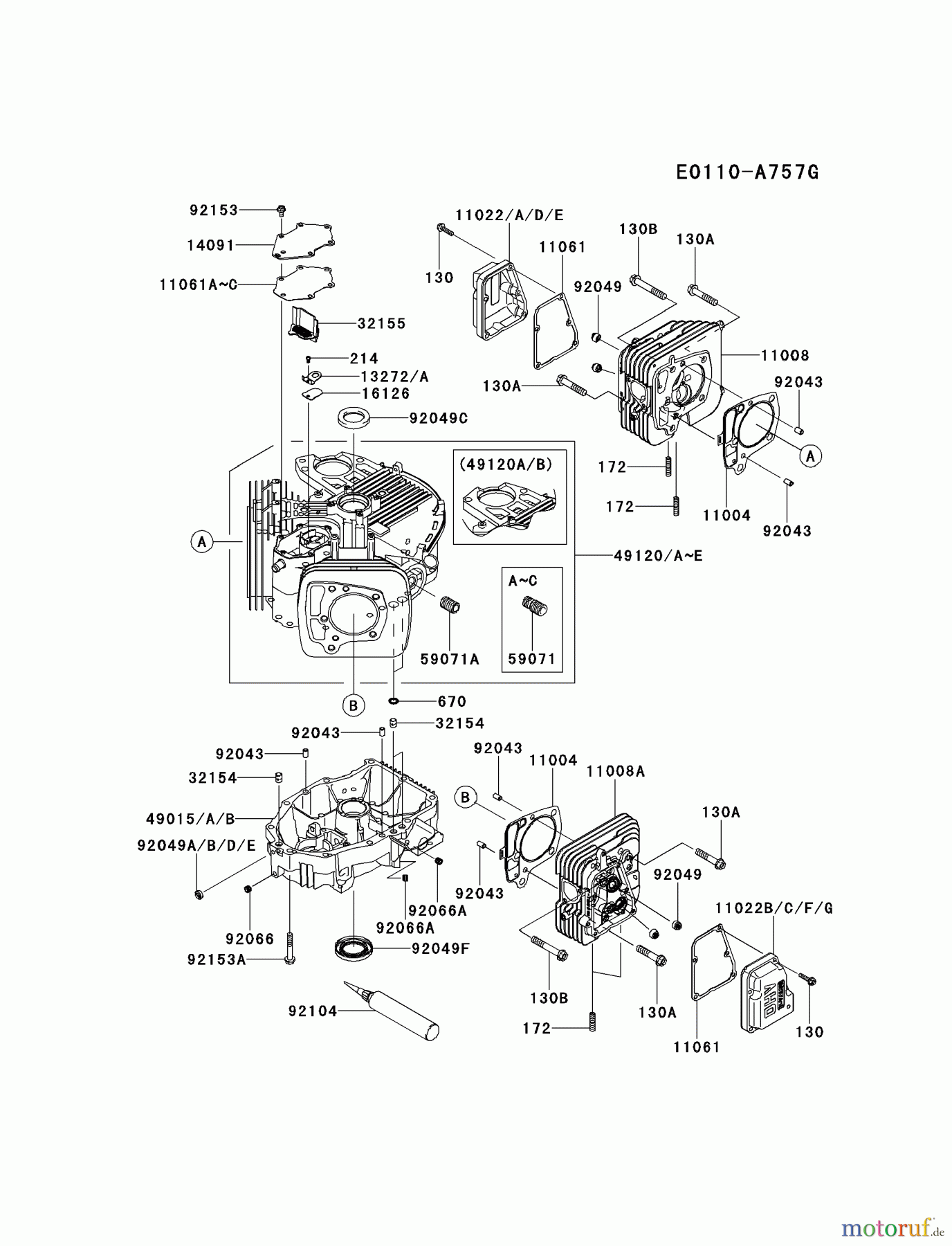  Kawasaki Motoren Motoren Vertikal FH641V - DS25 bis FS481V - BS13 FR691V-DS06 - Kawasaki FR691V 4-Stroke Engine CYLINDER/CRANKCASE #1