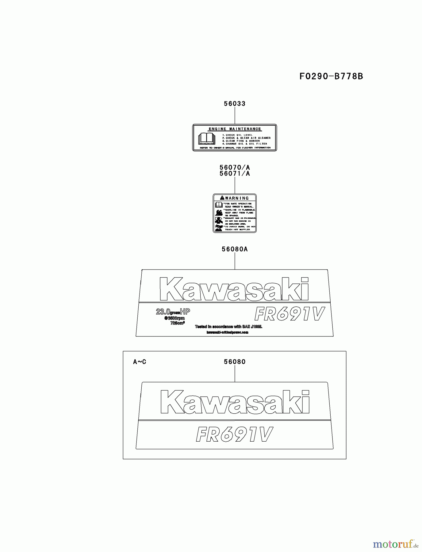  Kawasaki Motoren Motoren Vertikal FH641V - DS25 bis FS481V - BS13 FR691V-CS06 - Kawasaki FR691V 4-Stroke Engine LABEL