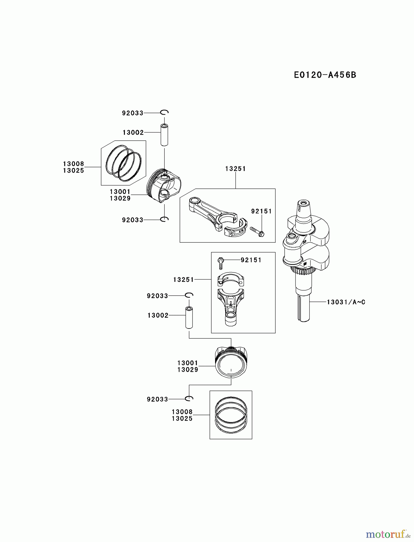  Kawasaki Motoren Motoren Vertikal FH641V - DS25 bis FS481V - BS13 FR691V-DS15 - Kawasaki FR691V 4-Stroke Engine PISTON/CRANKSHAFT