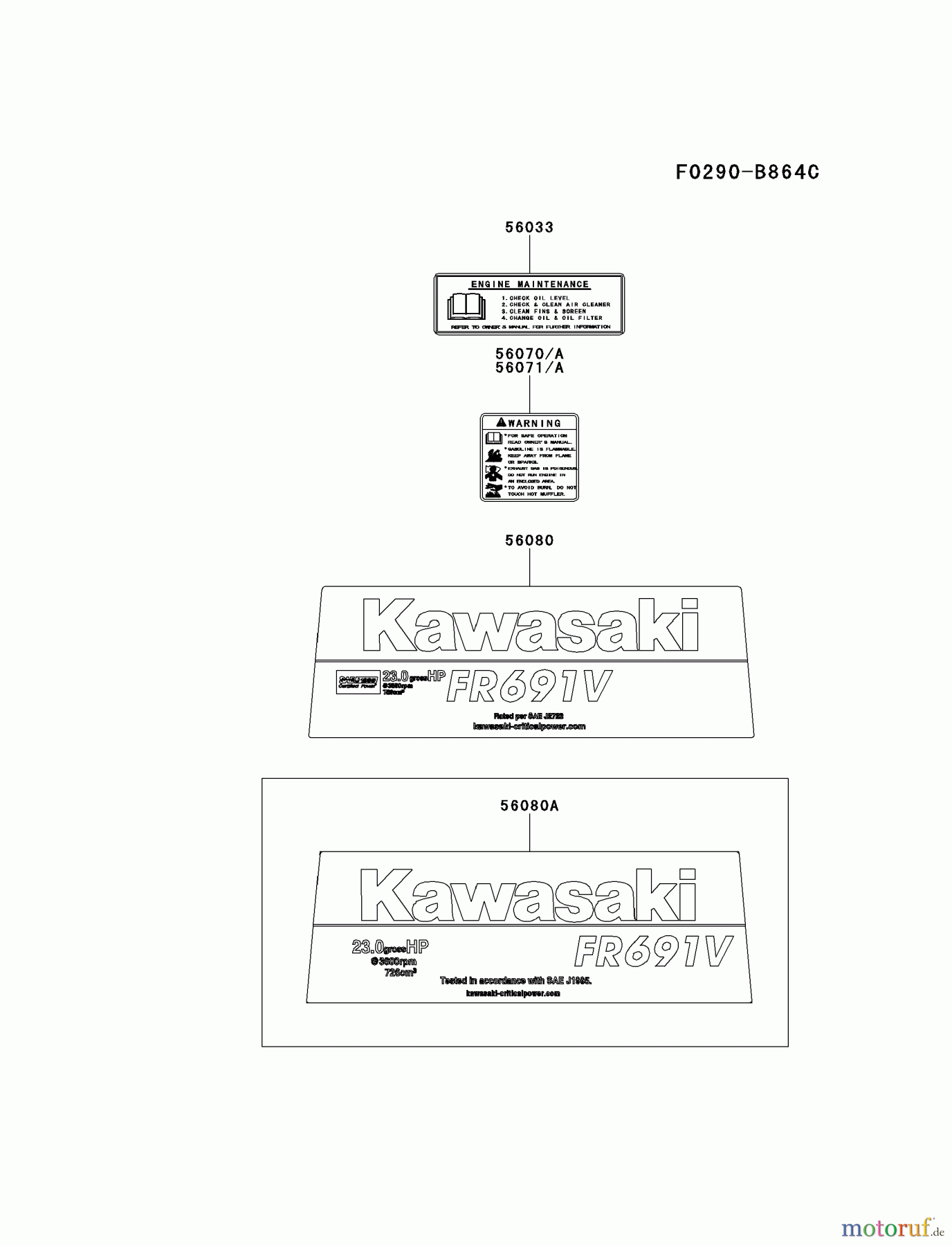  Kawasaki Motoren Motoren Vertikal FH641V - DS25 bis FS481V - BS13 FR691V-AS05 - Kawasaki FR691V 4-Stroke Engine LABEL