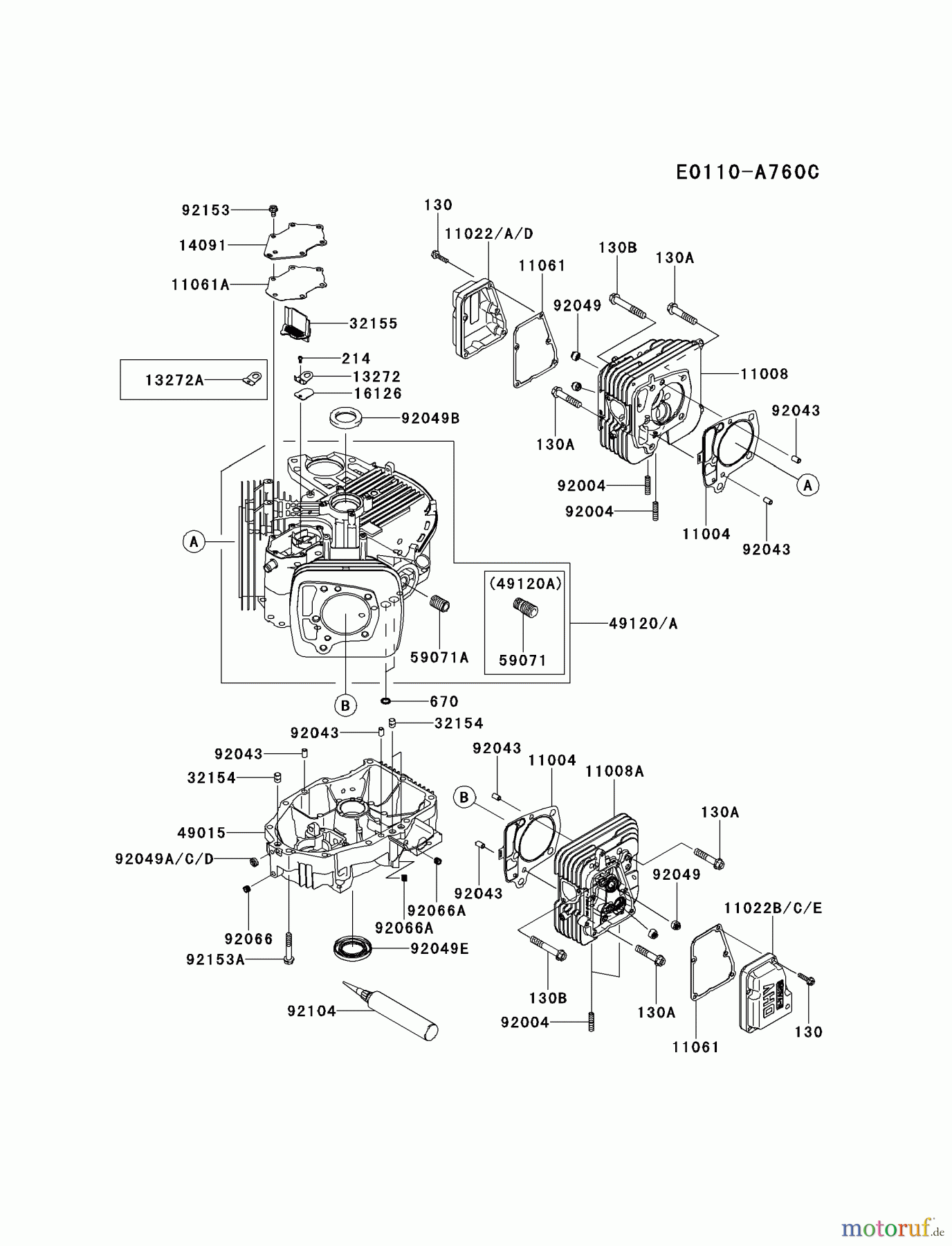  Kawasaki Motoren Motoren Vertikal FH641V - DS25 bis FS481V - BS13 FR730V-BS11 - Kawasaki FR730V 4-Stroke Engine CYLINDER/CRANKCASE